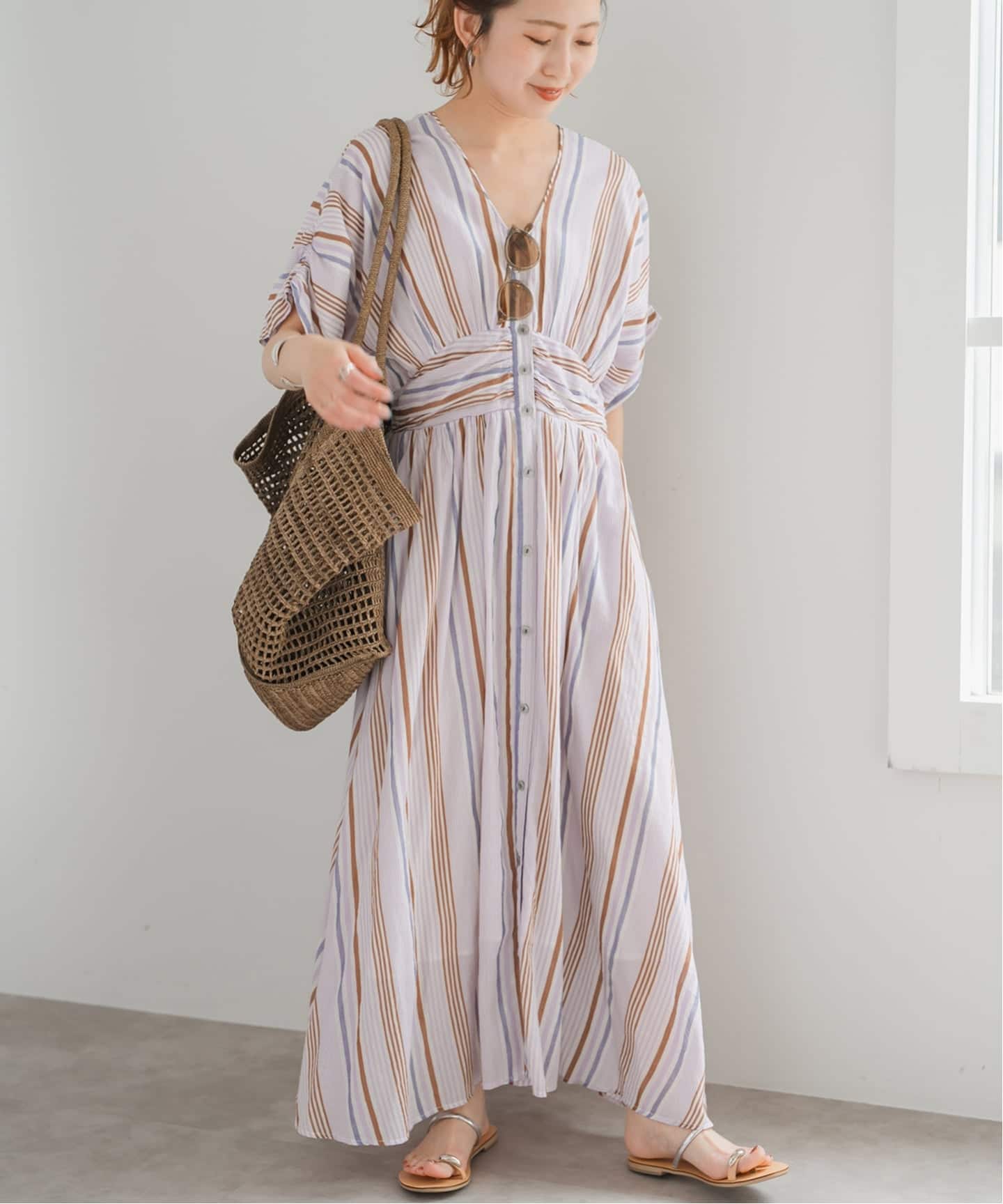 WEB限定 / 追加》ne Quittez pas Cotton Voile Stripe Waist Gather