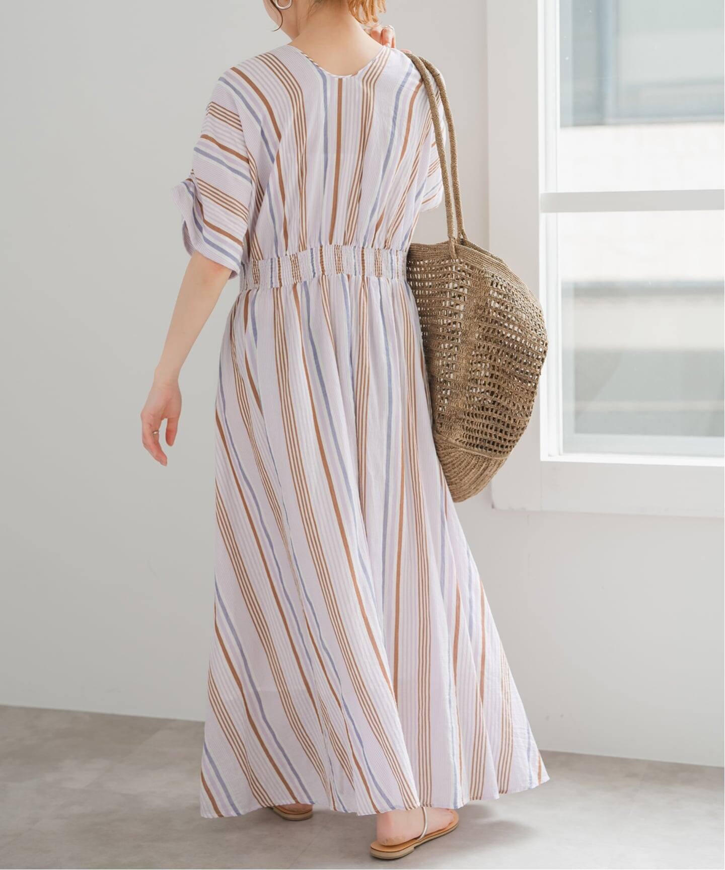 WEB限定 / 追加》ne Quittez pas Cotton Voile Stripe Waist Gather