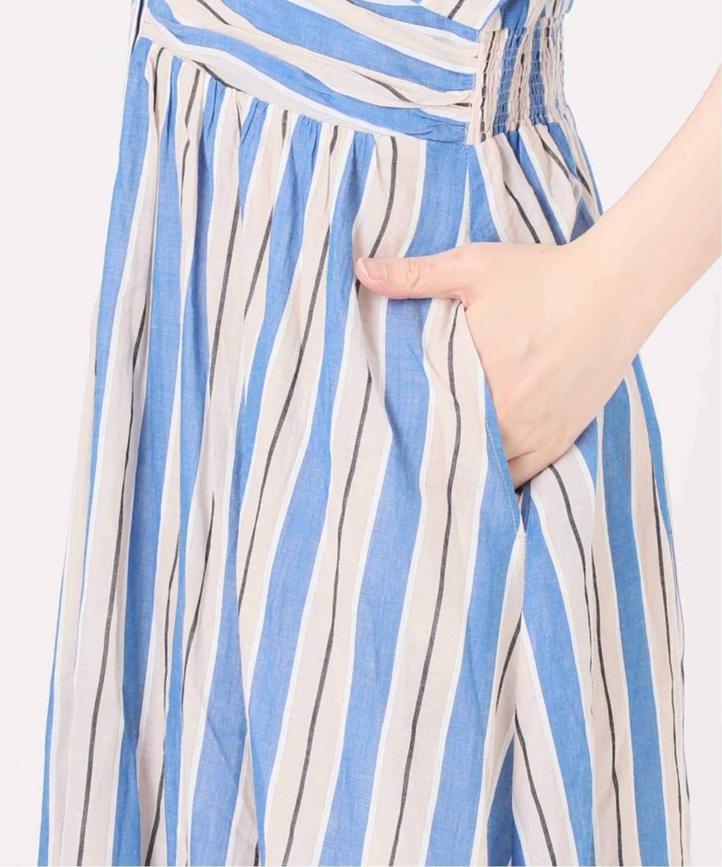WEB限定 / 追加》ne Quittez pas Cotton Voile Stripe Waist Gather