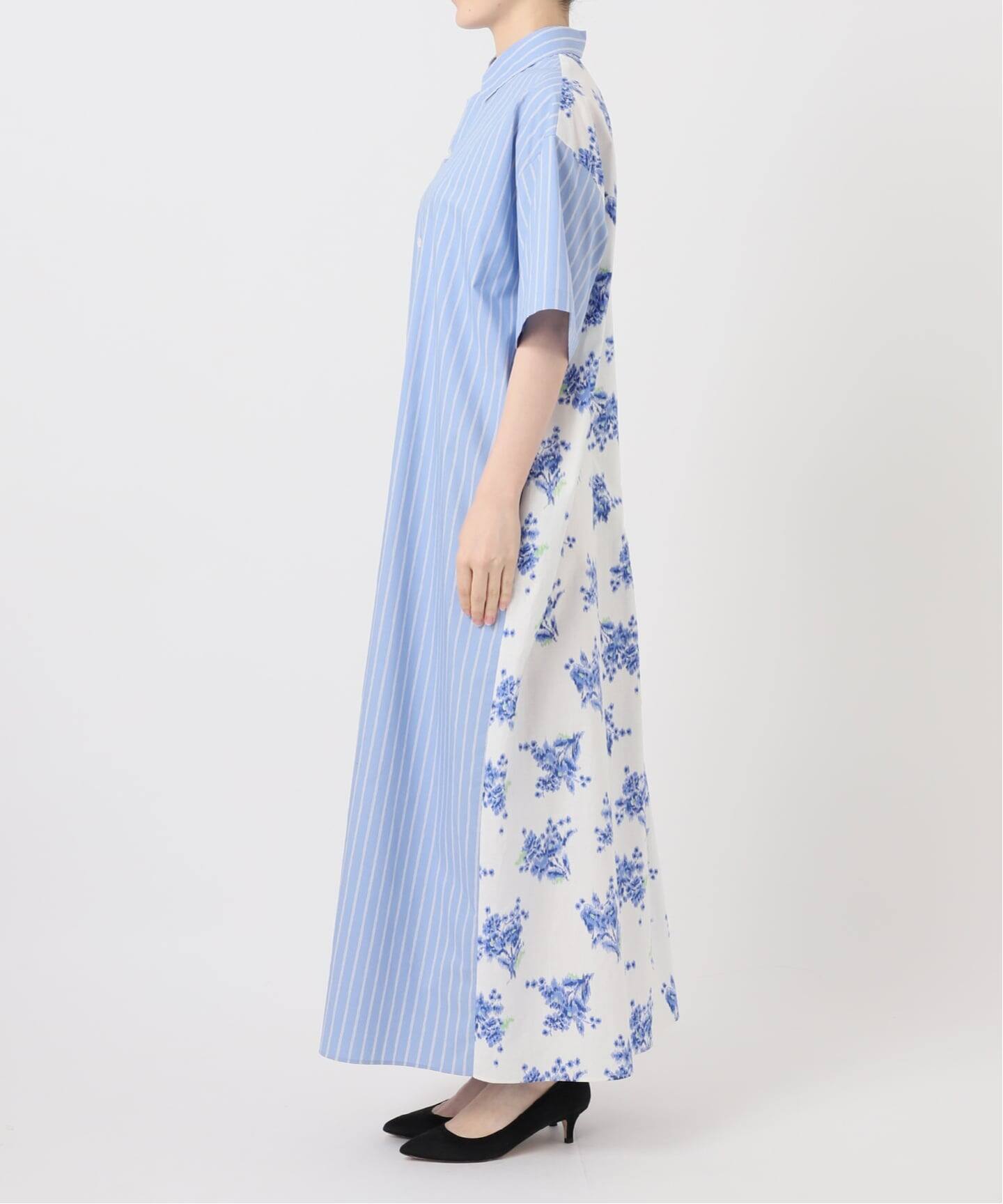 一部店舗+WEB限定》Glyph Stripe x Flower Print Shirt Dress
