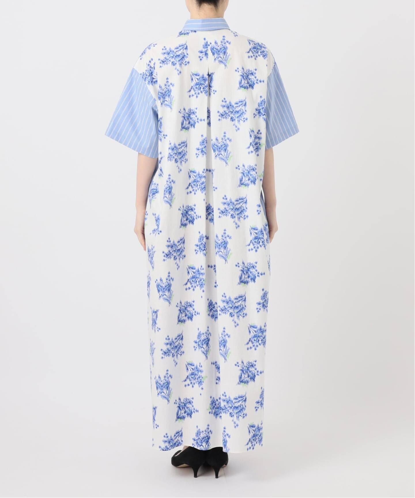 一部店舗+WEB限定》Glyph Stripe x Flower Print Shirt Dress