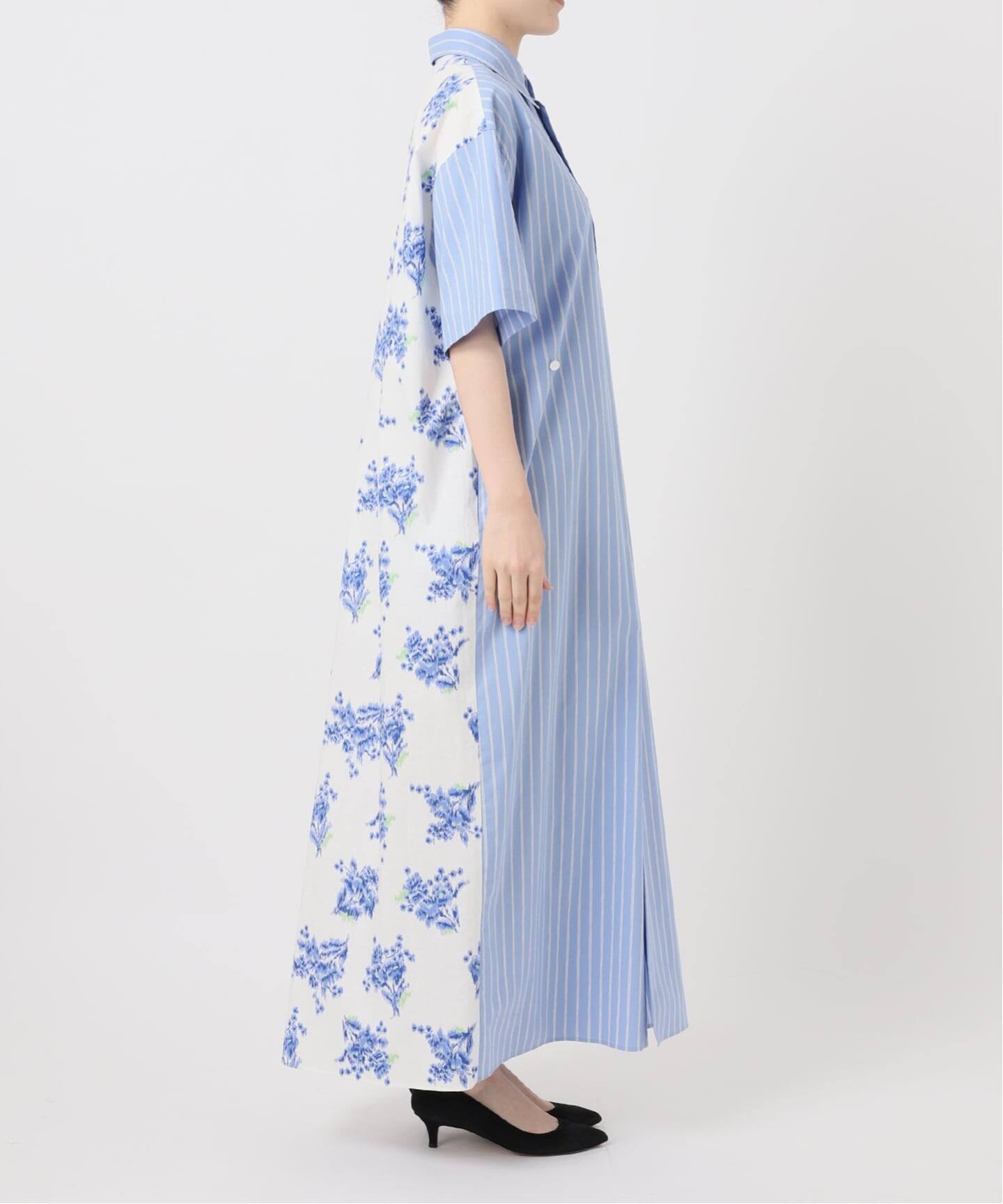 一部店舗+WEB限定》Glyph Stripe x Flower Print Shirt Dress