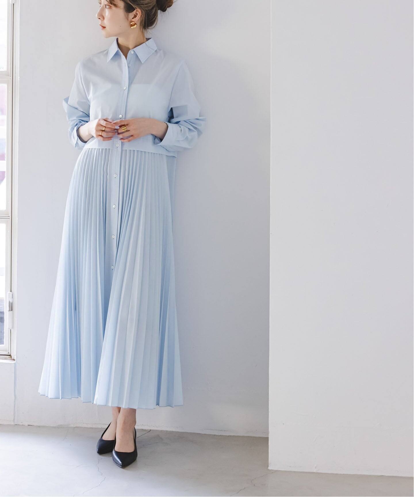 追加》【洗える】プリーツシャツワンピース（ワンピース）｜NOBLE 