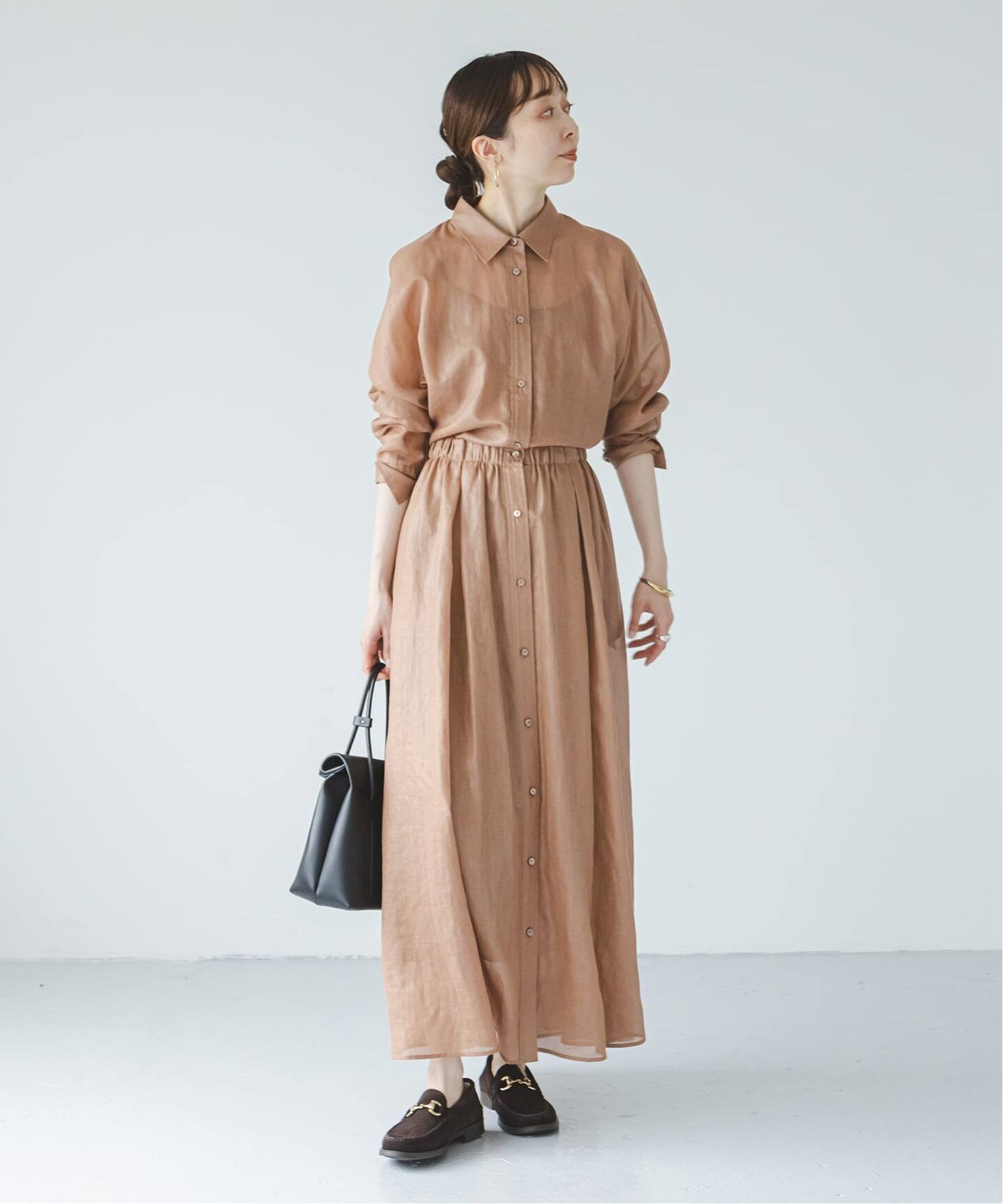 【未使用】NOBLE ノーブル ロングシアーシャツワンピース アイボリー 予約》シアーボイルドルマンシャツワンピース（ワンピース）｜NOBLE