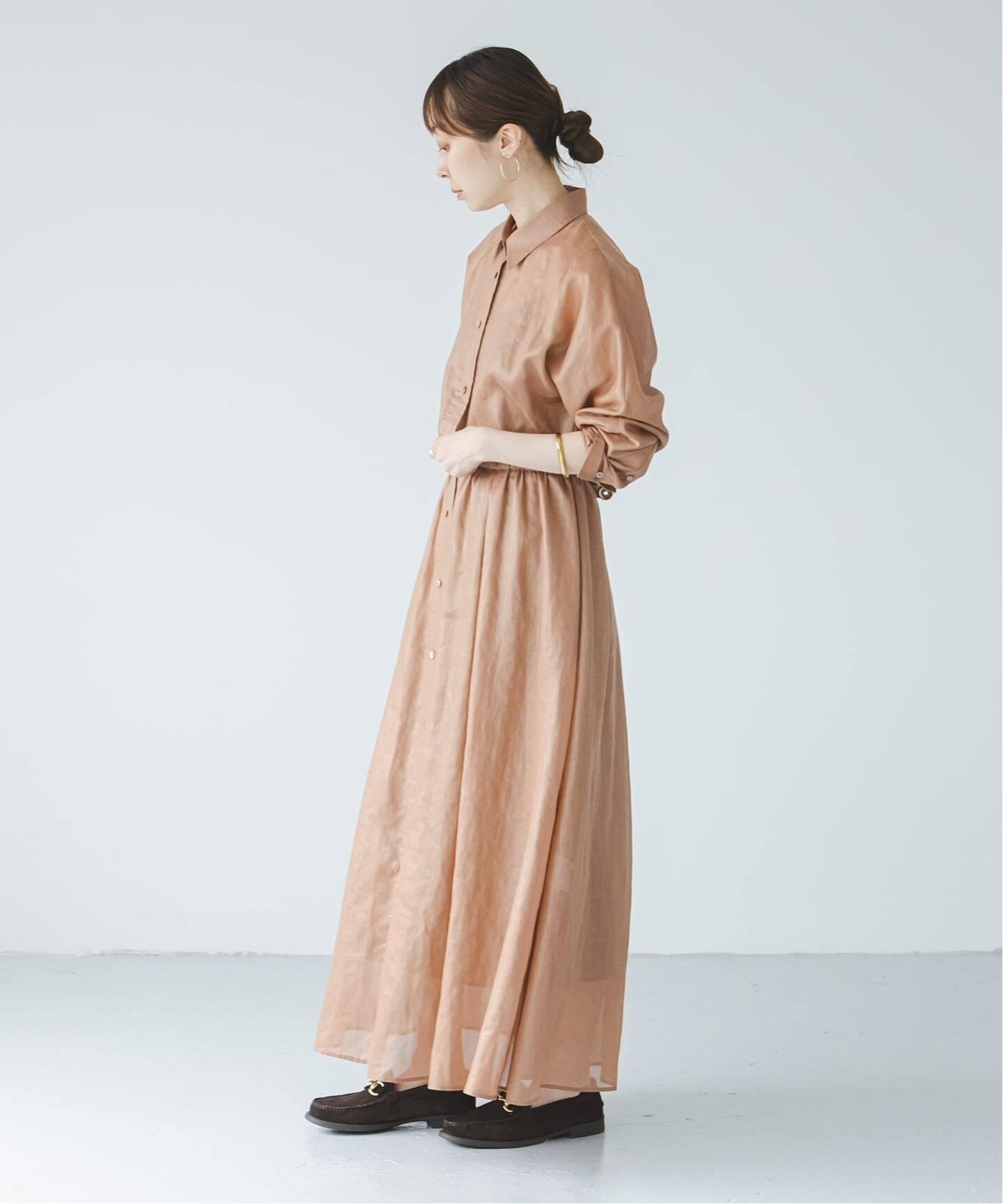 【未使用】NOBLE ノーブル ロングシアーシャツワンピース アイボリー 予約》シアーボイルドルマンシャツワンピース（ワンピース）｜NOBLE