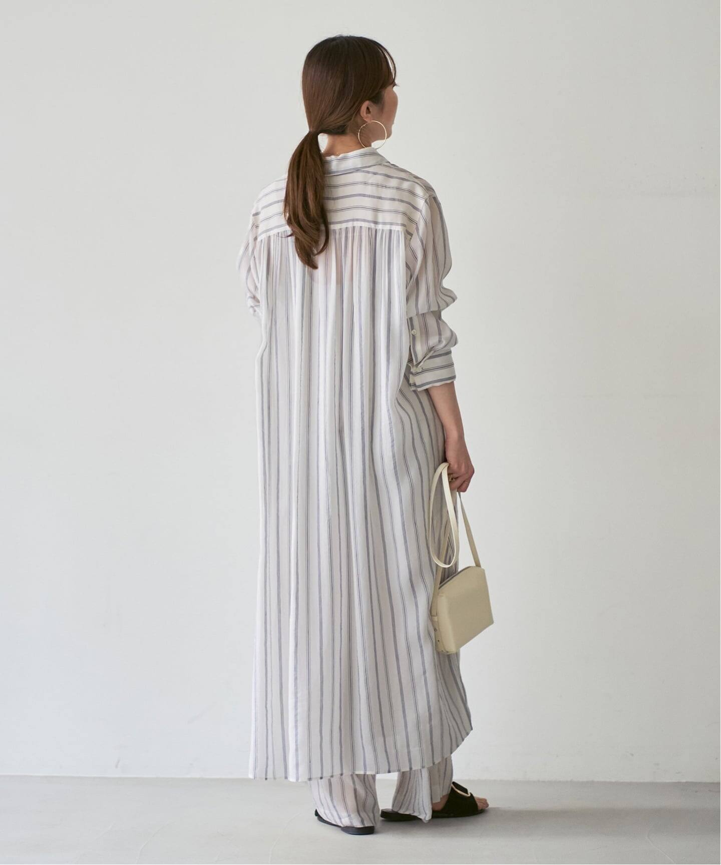 洗える】エアリーストライプロングシャツワンピース（ワンピース