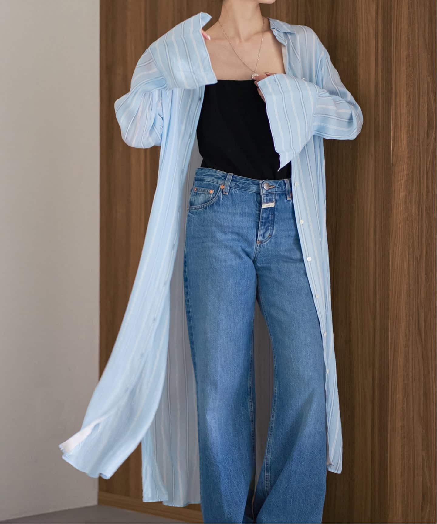 洗える】エアリーストライプロングシャツワンピース（ワンピース