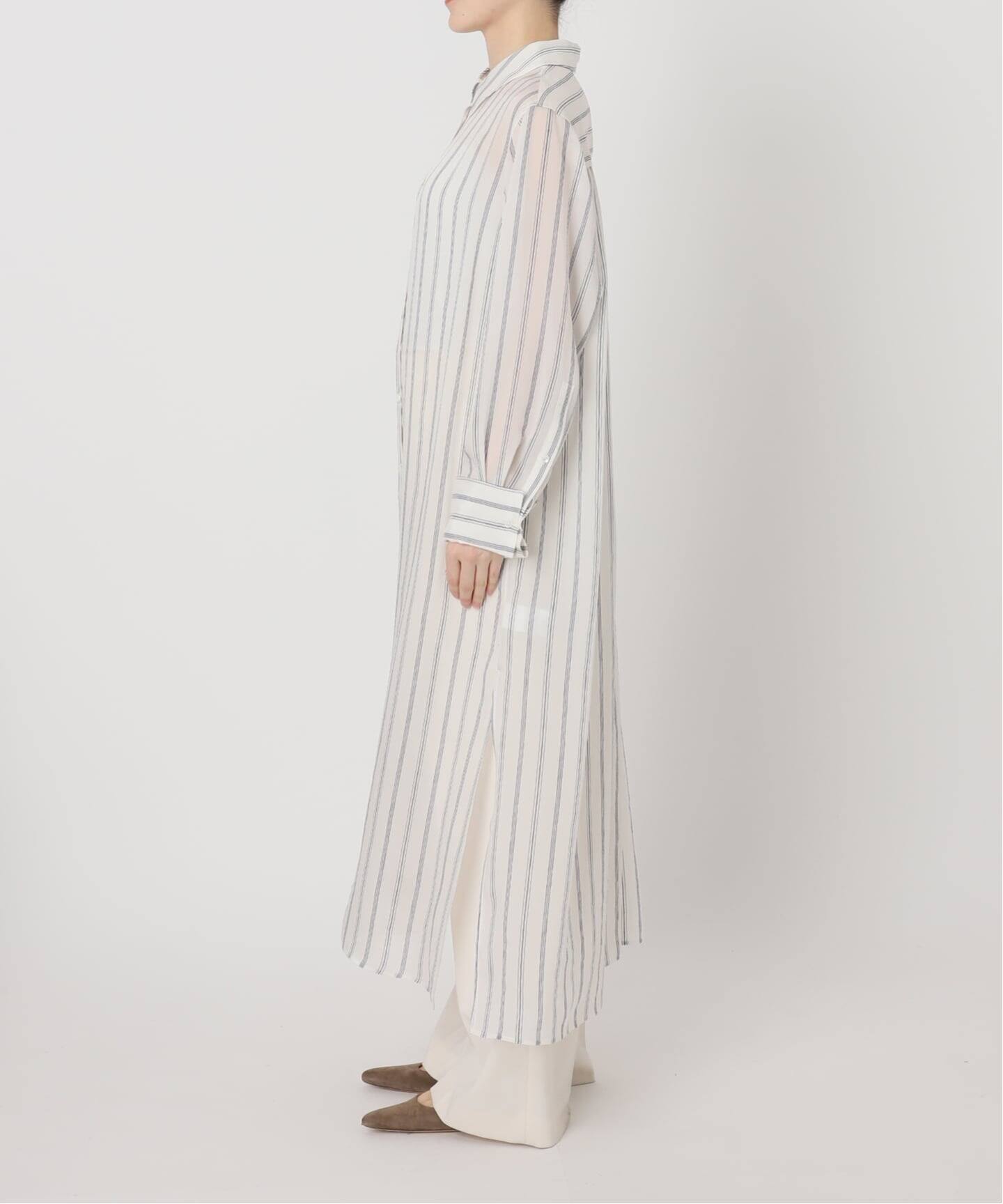 洗える】エアリーストライプロングシャツワンピース（ワンピース