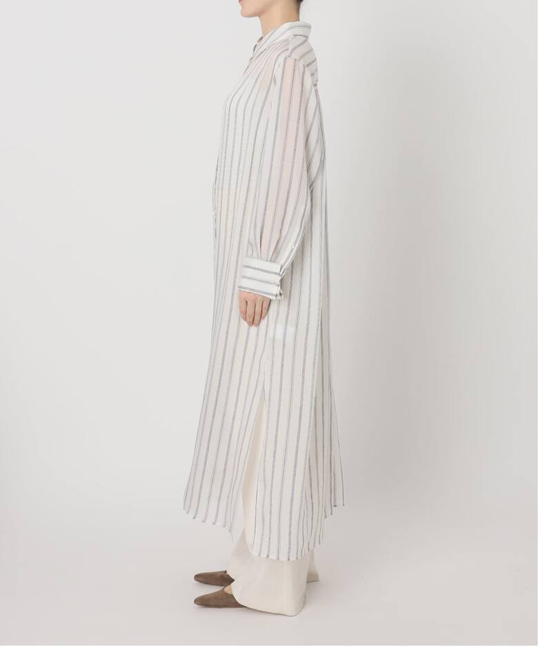 洗える】エアリーストライプロングシャツワンピース（ワンピース 
