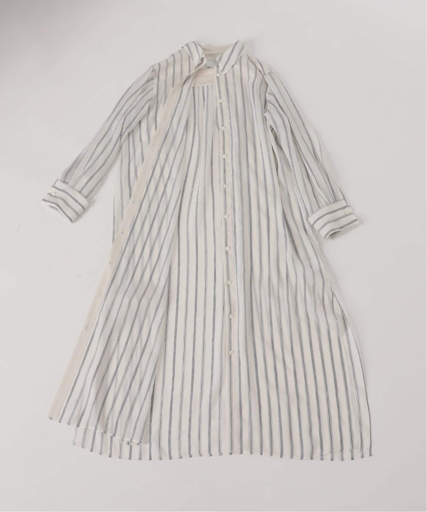 洗える】エアリーストライプロングシャツワンピース（ワンピース