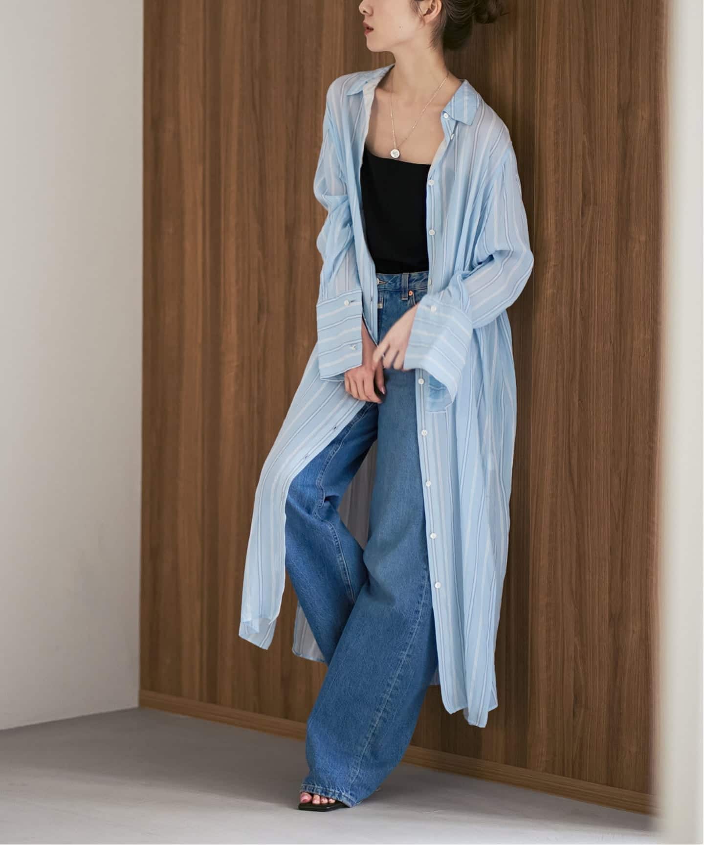 NOBLE シャツワンピース　白 NOBLE（ノーブル） ワンピース 「追加」「洗える」プリーツシャツ