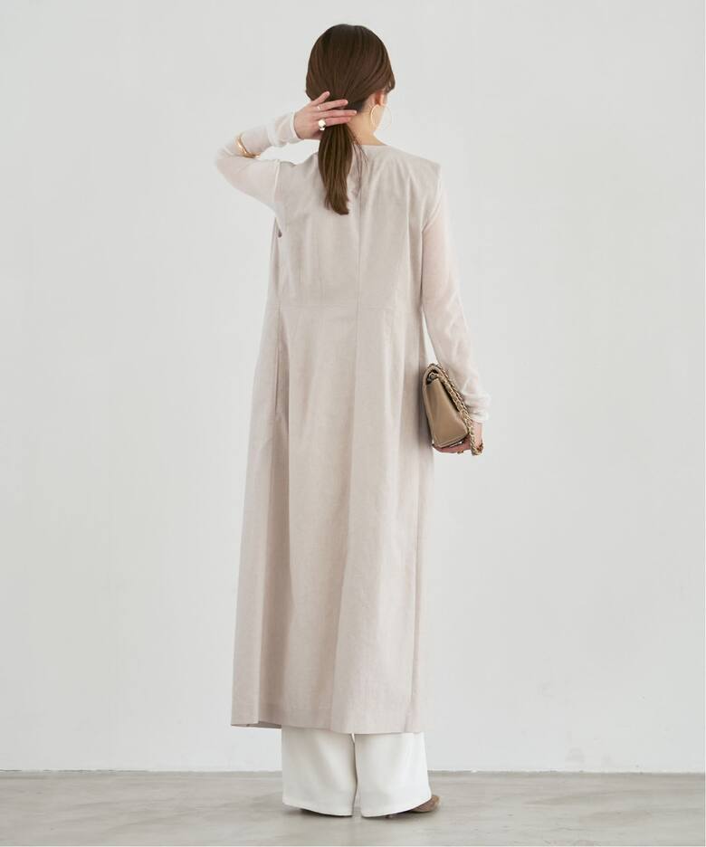 セットアップ対応》【洗える】麻ストレッチロングジレワンピース 