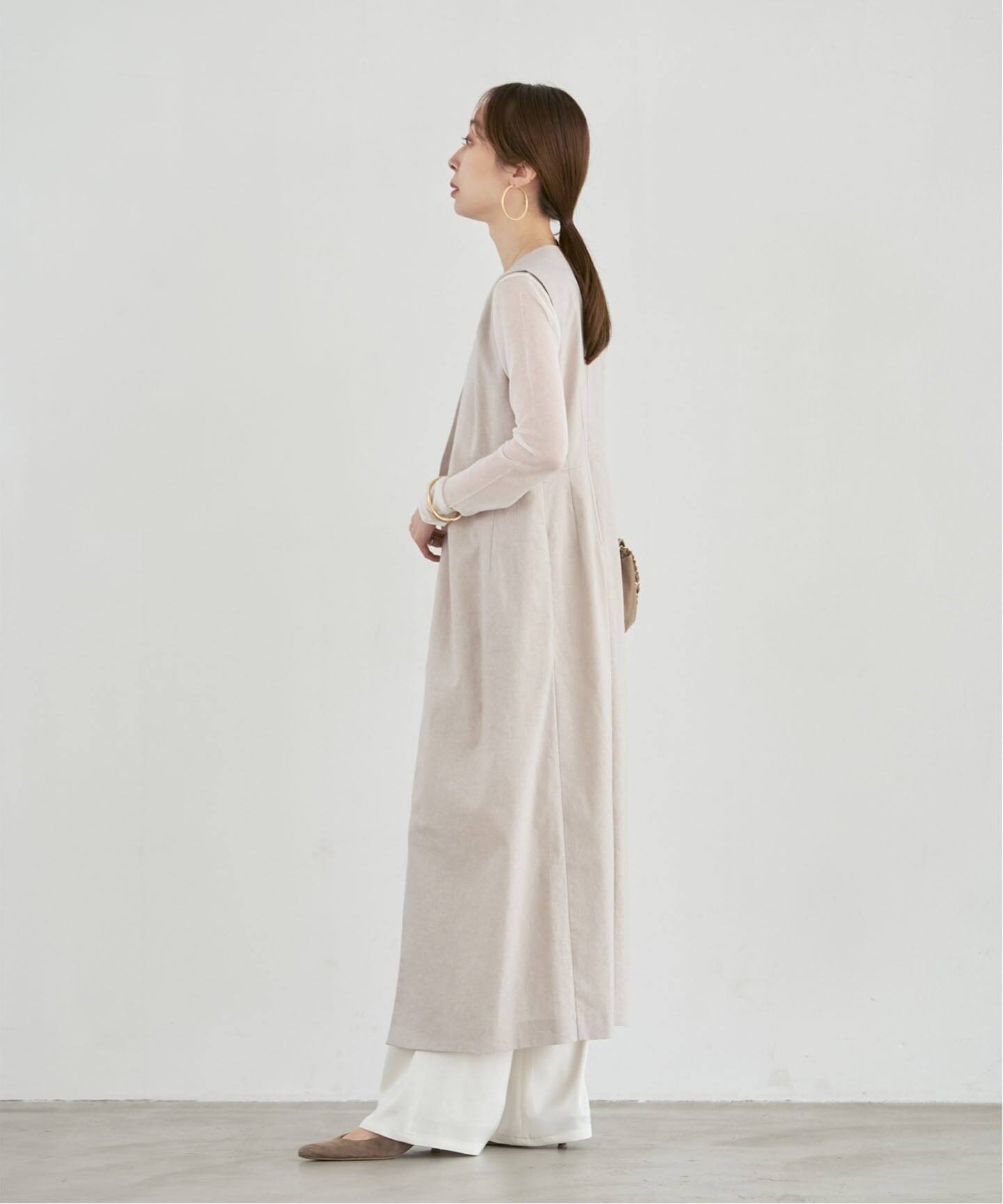 セットアップ対応》【洗える】麻ストレッチロングジレワンピース