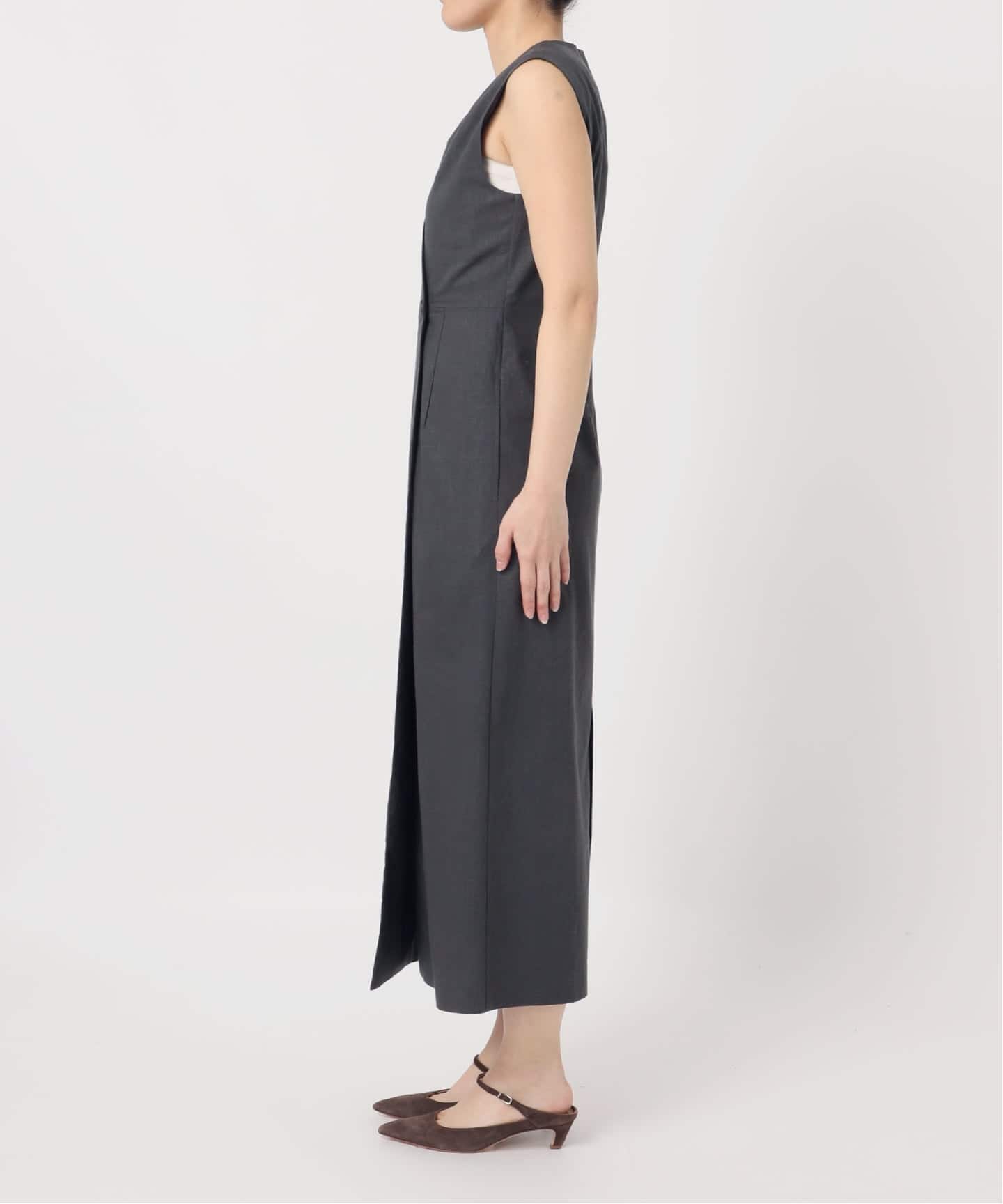 セットアップ対応》【洗える】麻ストレッチロングジレワンピース