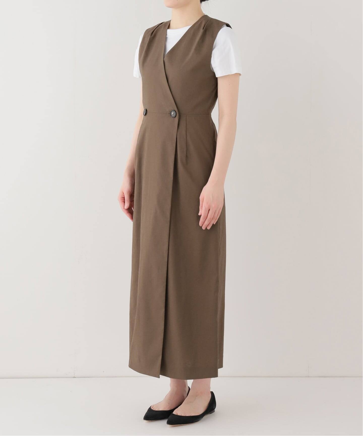 セットアップ対応》【洗える】麻ストレッチロングジレワンピース