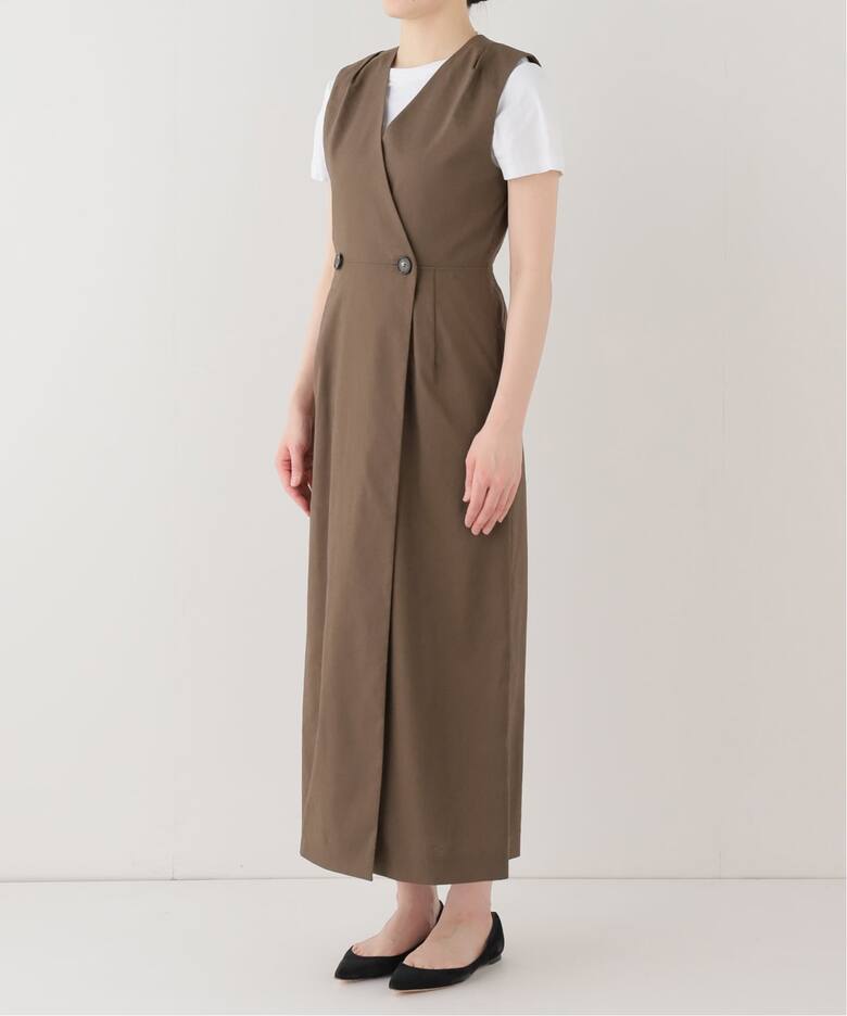 セットアップ対応》【洗える】麻ストレッチロングジレワンピース 