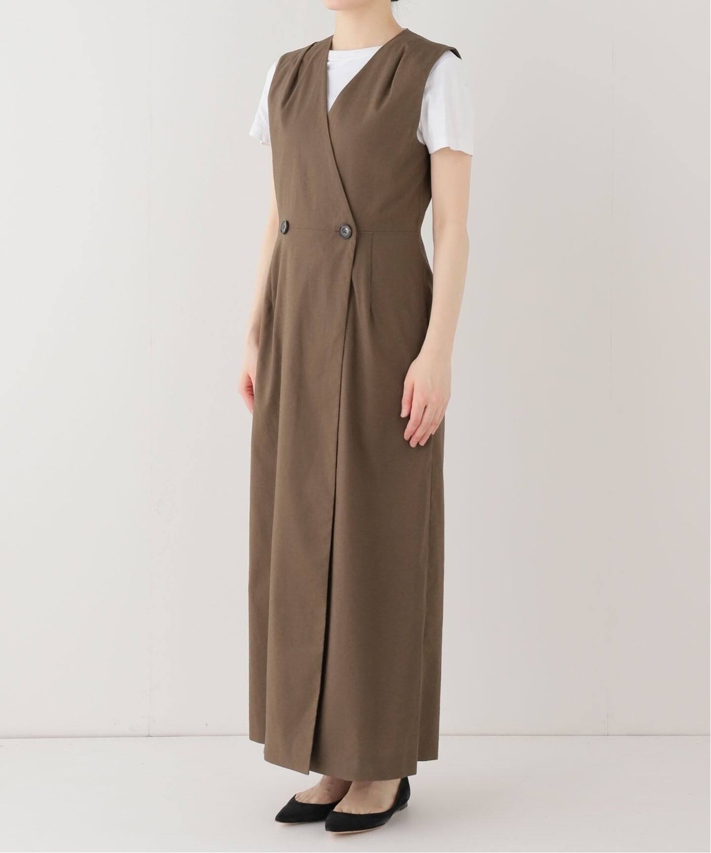 セットアップ対応》【洗える】麻ストレッチロングジレワンピース