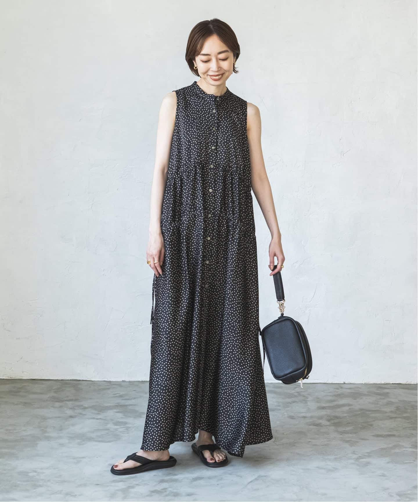 【美品】NOBLE ノーブル　ドットサッカードロストワンピース　ノースリーブ WEB・一部店舗限定追加》ドットサッカードロストワンピース