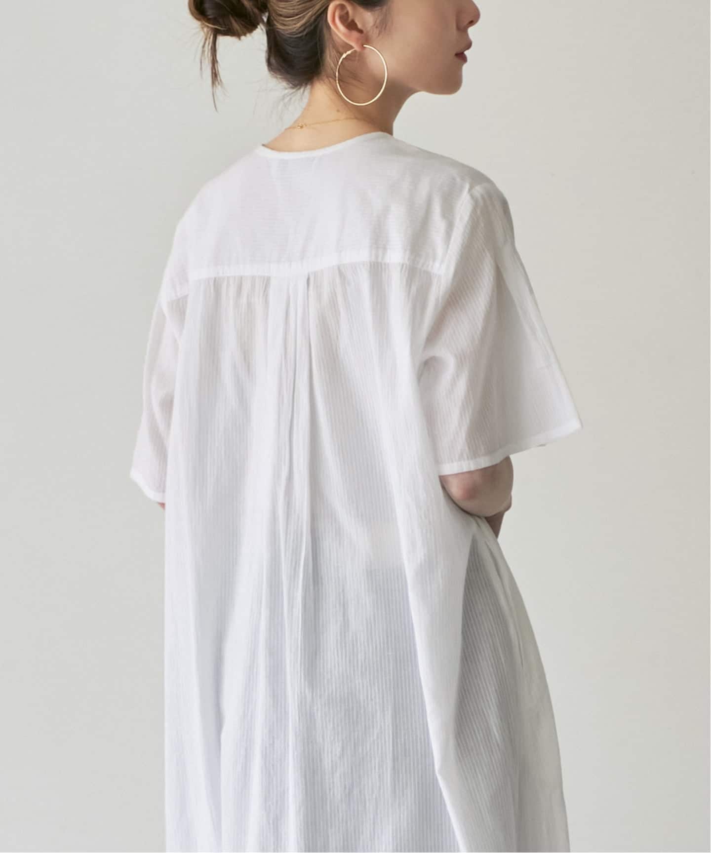 洗える】normment/ノーメント STRIPE JQD SHORT SLEEVE DRESS