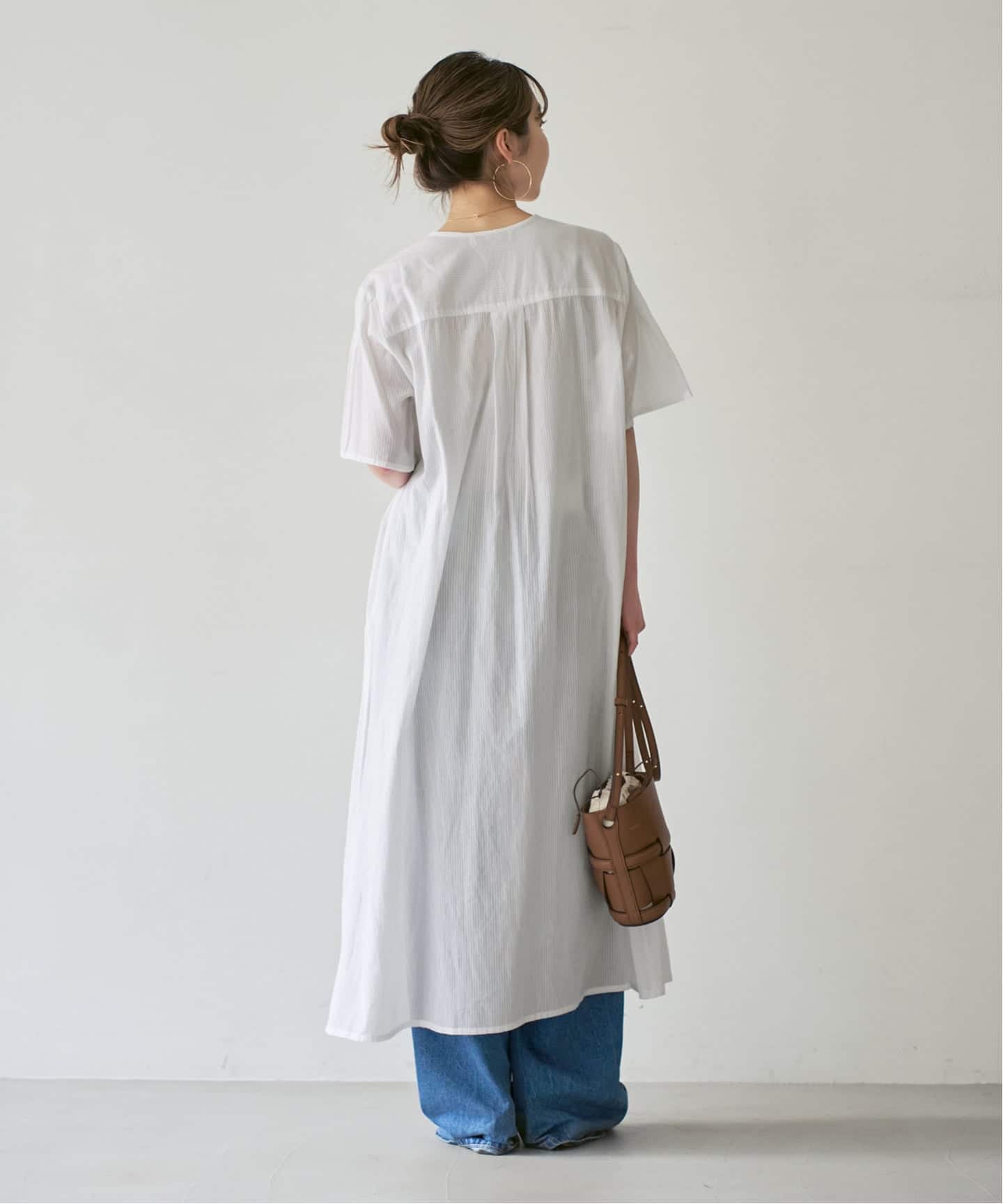 洗える】normment/ノーメント STRIPE JQD SHORT SLEEVE DRESS