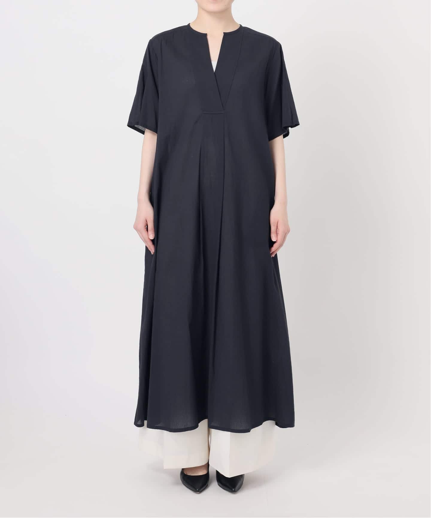 洗える】normment/ノーメント STRIPE JQD SHORT SLEEVE DRESS