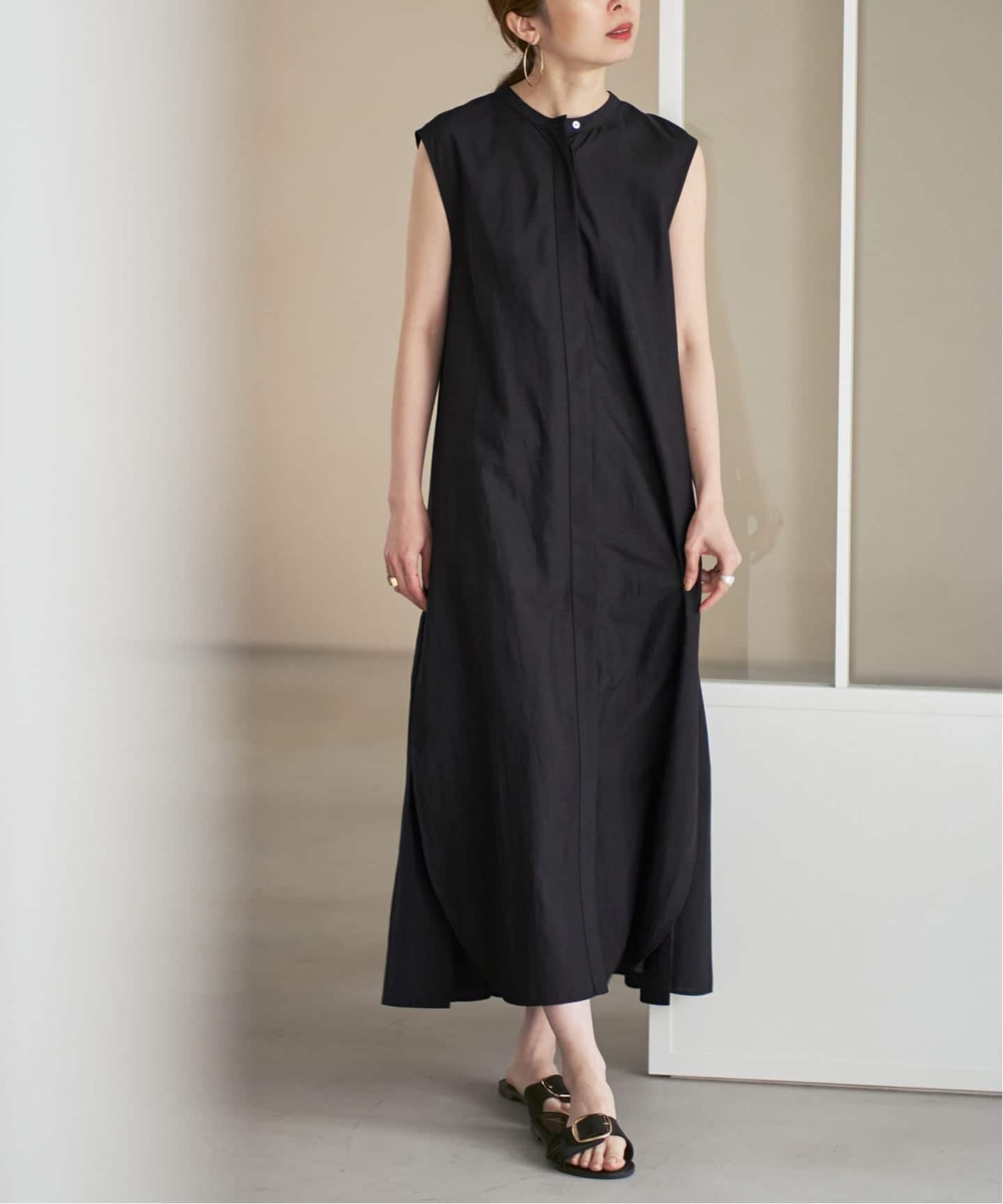 【美品】normment ノーメント コットン ティアードワンピース ブラック 予約》【洗える】normment/ノーメント STRIPE STITCH N/S DRESS