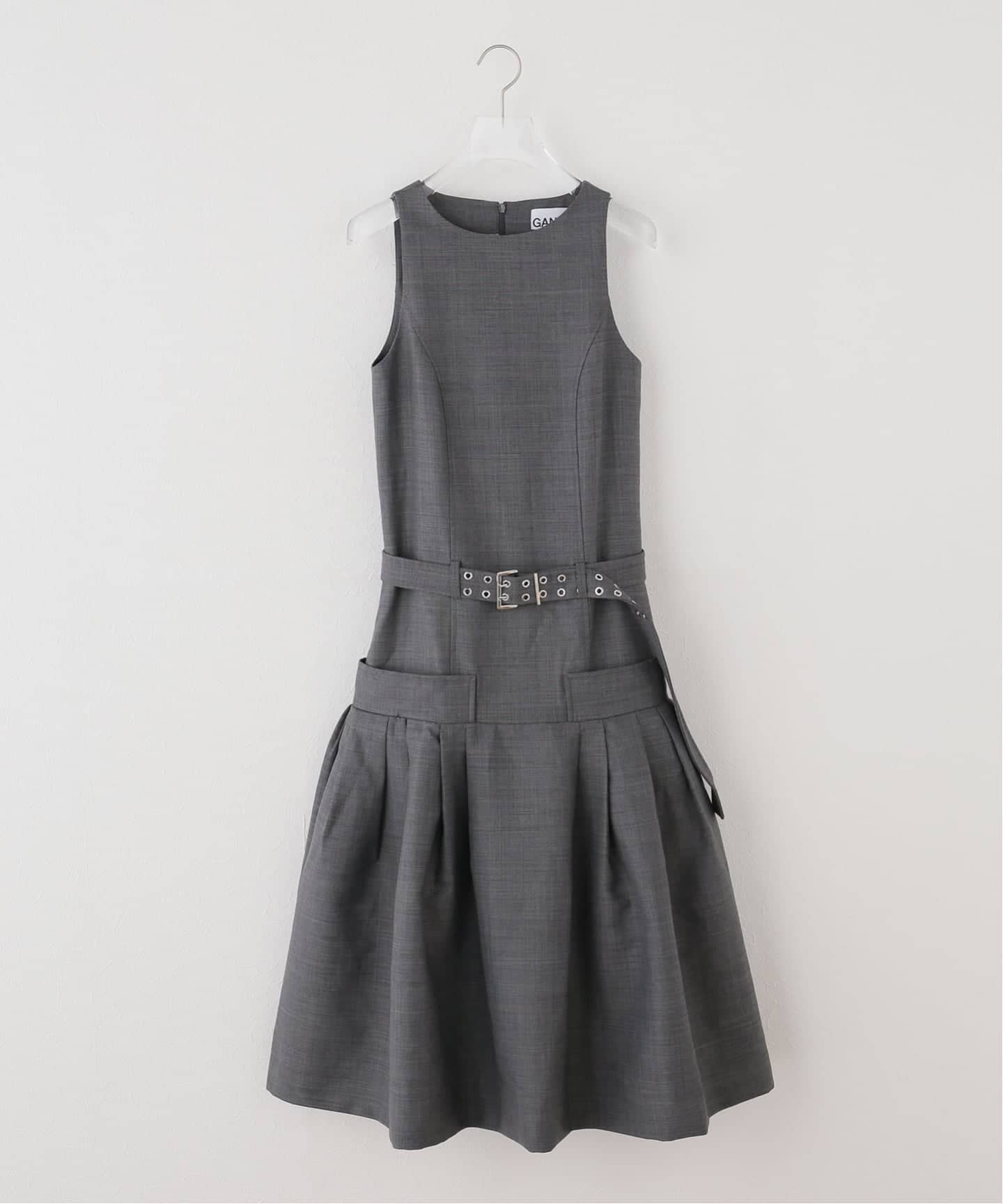 GANNI / ガニー Wool Melange Suiting Belted Long D（ワンピース