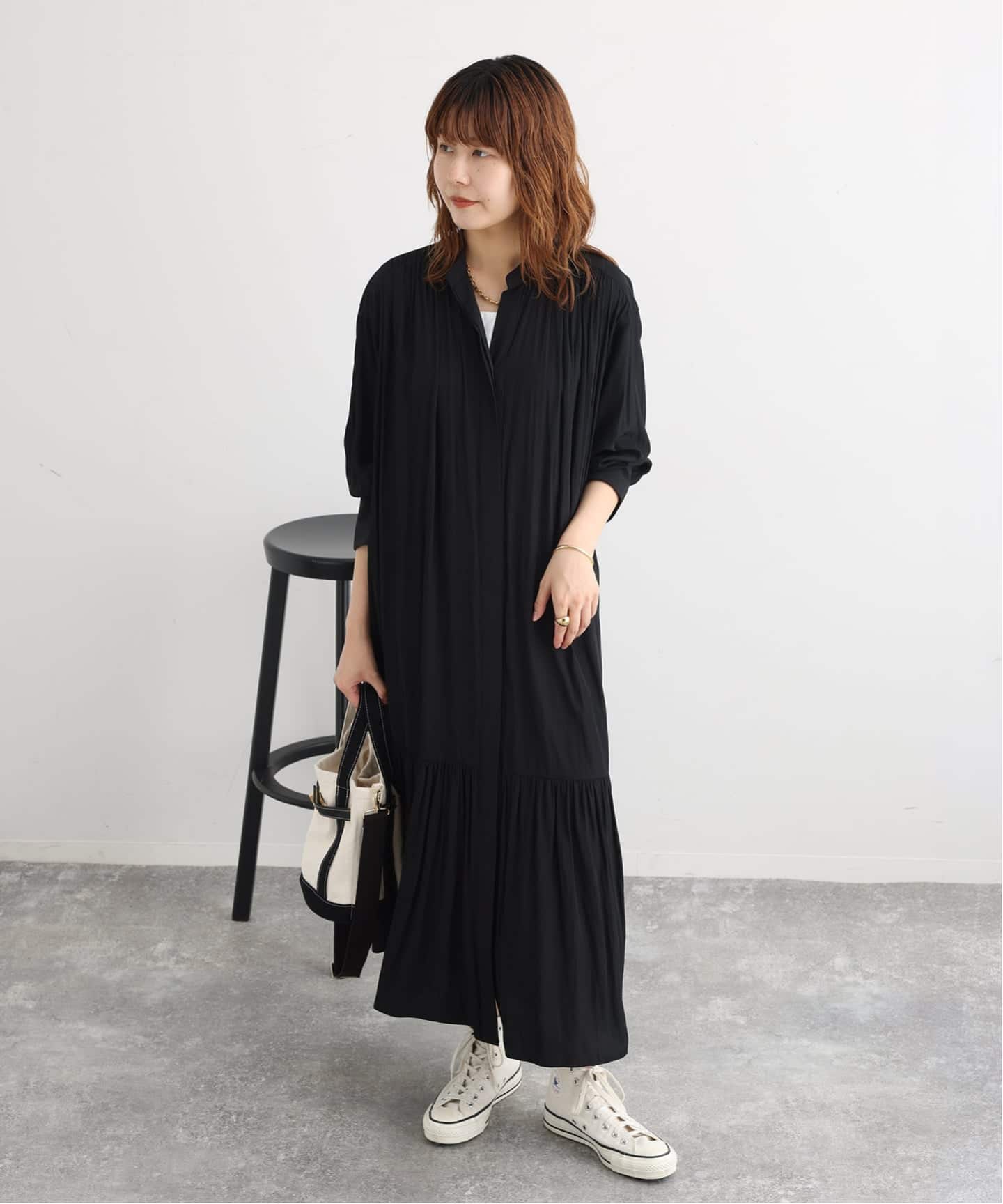 MarikoKohgaブラック マキシワンピース SIDOGRASストライプ/デシンマキシワンピース（ワンピース）｜JOURNAL