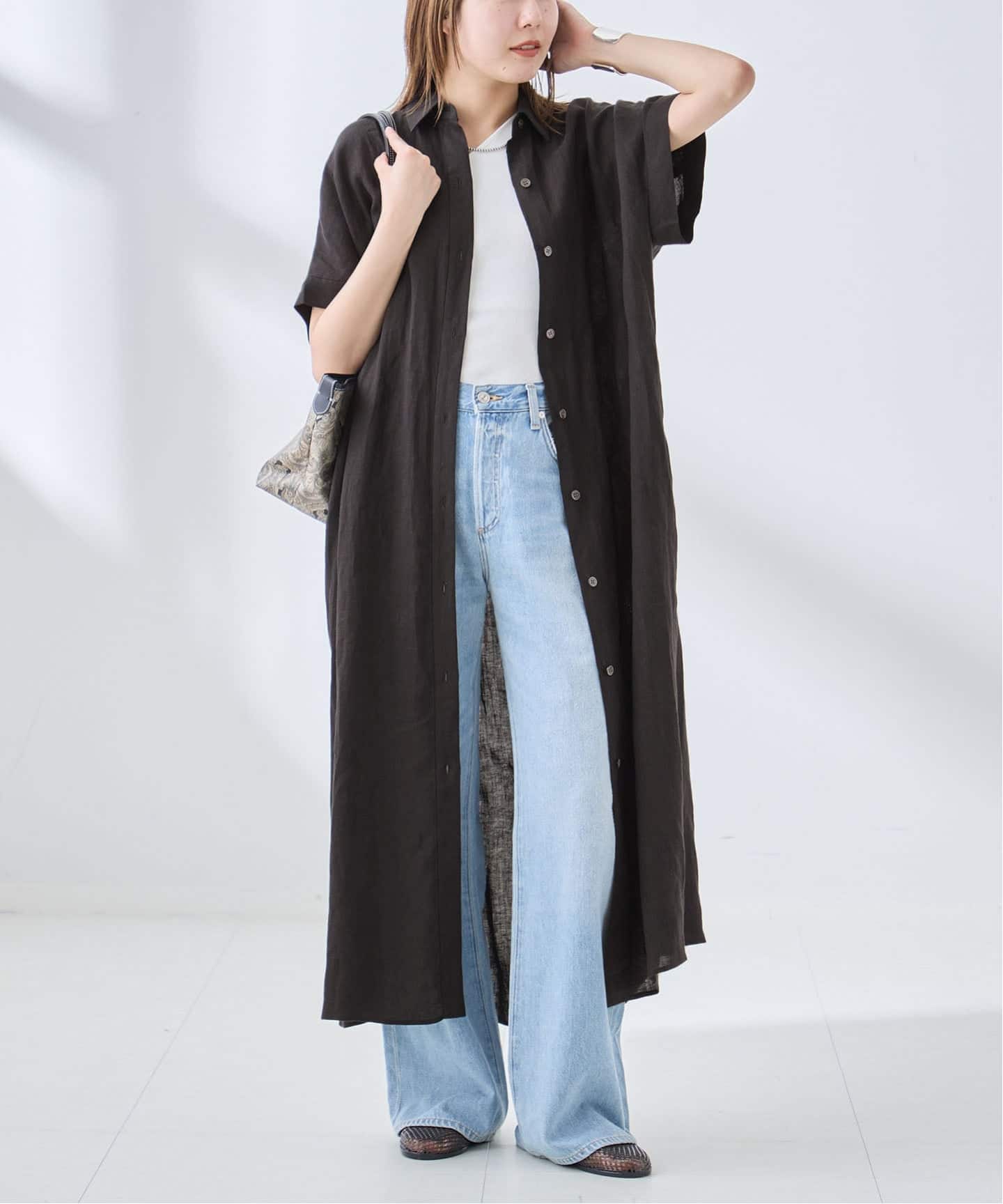 【美品】 ジャーナルスタンダードレサージュ リネンロングシャツワンピース リネンドルマンシャツワンピース（ワンピース）｜JOURNAL STANDARD L