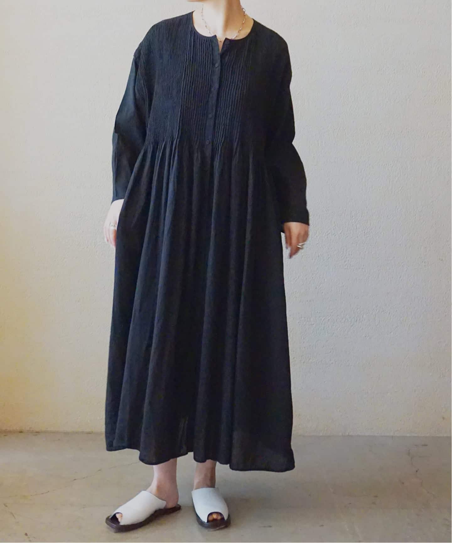 maison de soil ロングワンピース チャコール maison de soil】OVERDYE CREW-NECK BUTTON SHIRT MA（ワンピース