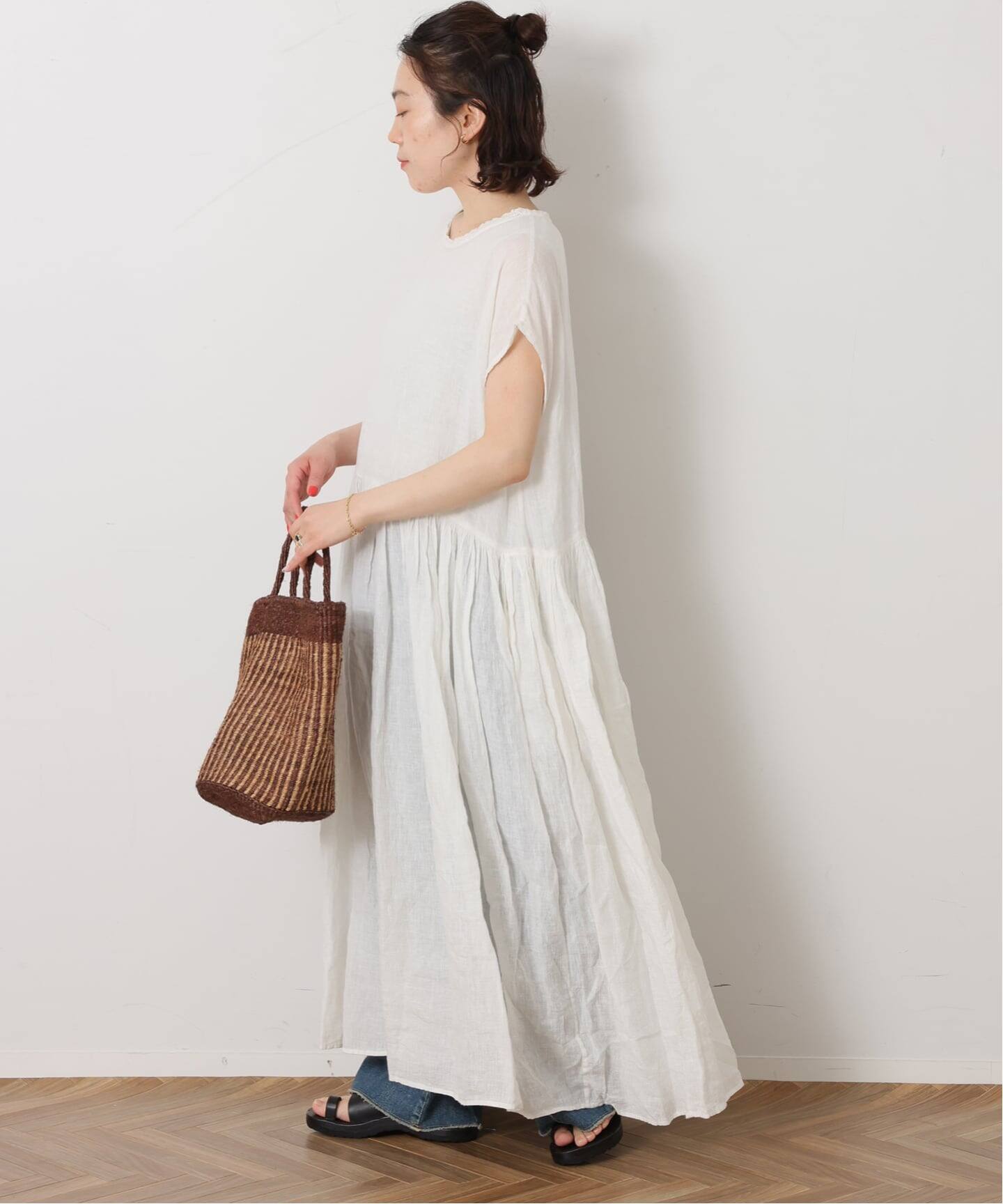 maison de soil】 LINEN BOAT-NECK LACE PULLOVER DRE（ワンピース