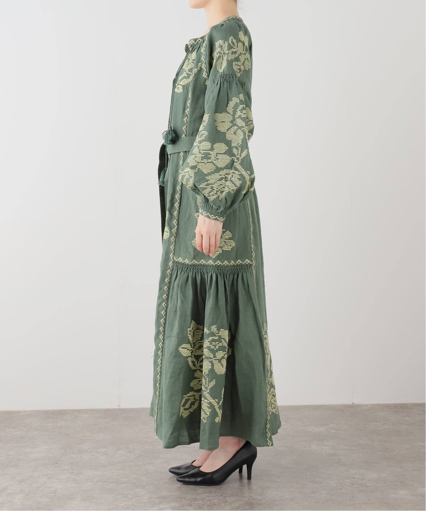 ANNABO/アンナボ】GREEN&METALLIC GOLD THREADED LONG（ワンピース 