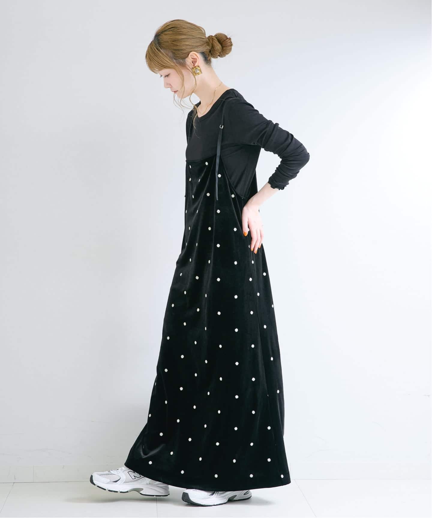 WEB限定】手洗い可 / ベロアフラワー刺繍ワンピース（ワンピース