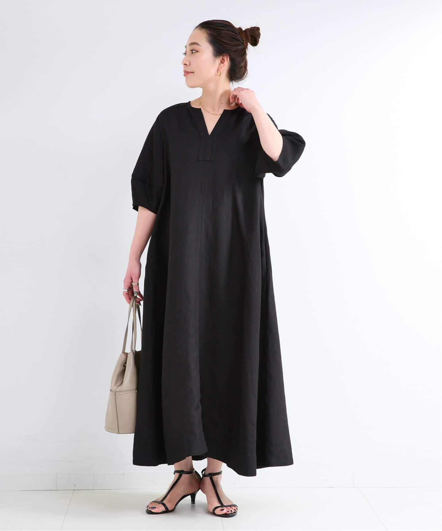 断捨離価格23100円新品タグIENA リネンレーヨンSH ワンピースチャコール 追加3》手洗い可 / リネンレーヨンコクーンスリーブワンピース