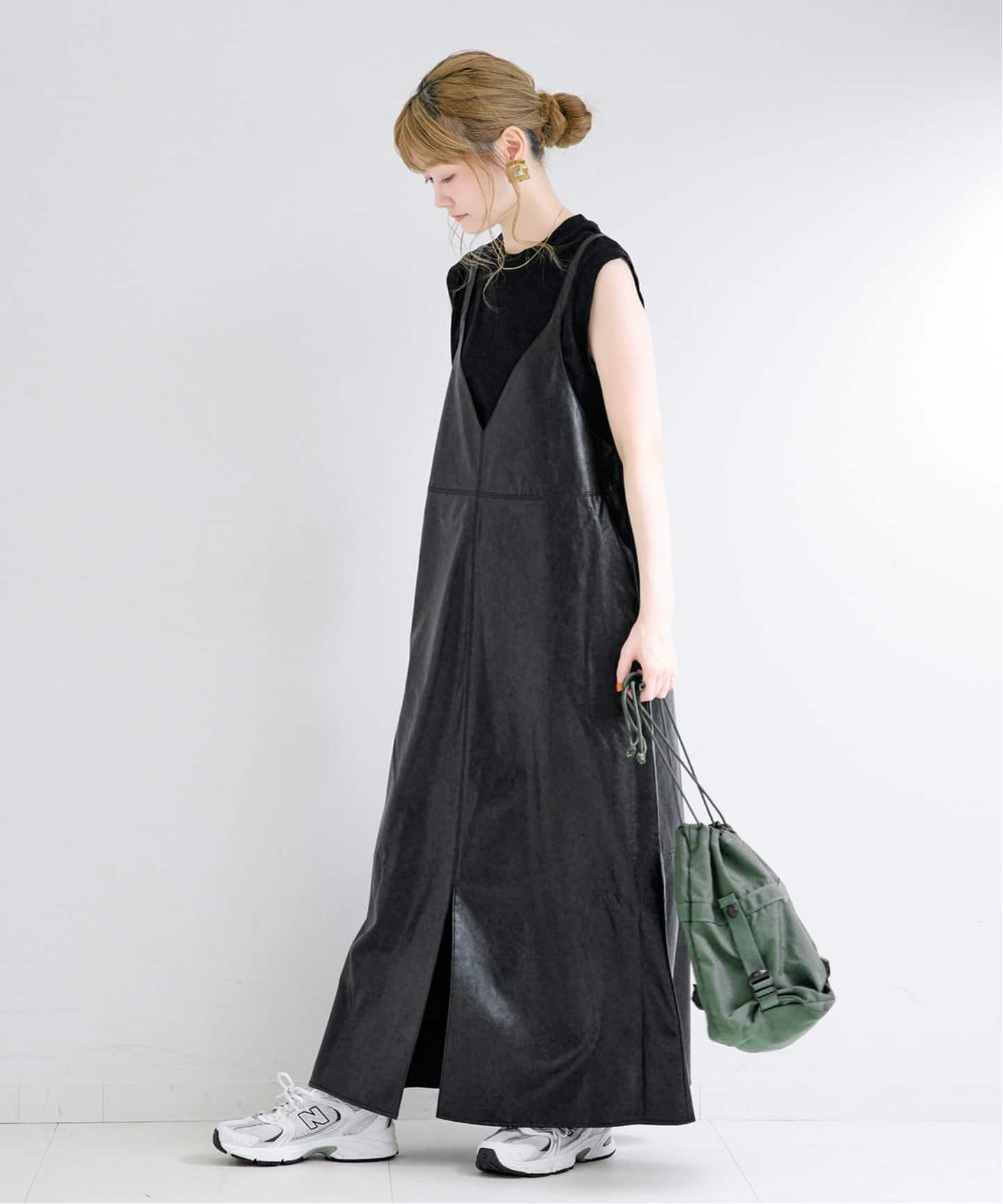 オーラリー ワンピース ジャンスカ　F 黒 レザー　ロング　上品 美シルエット フェイクレザー2WAYジャンスカ（ワンピース）｜B.C STOCK（ベーセー