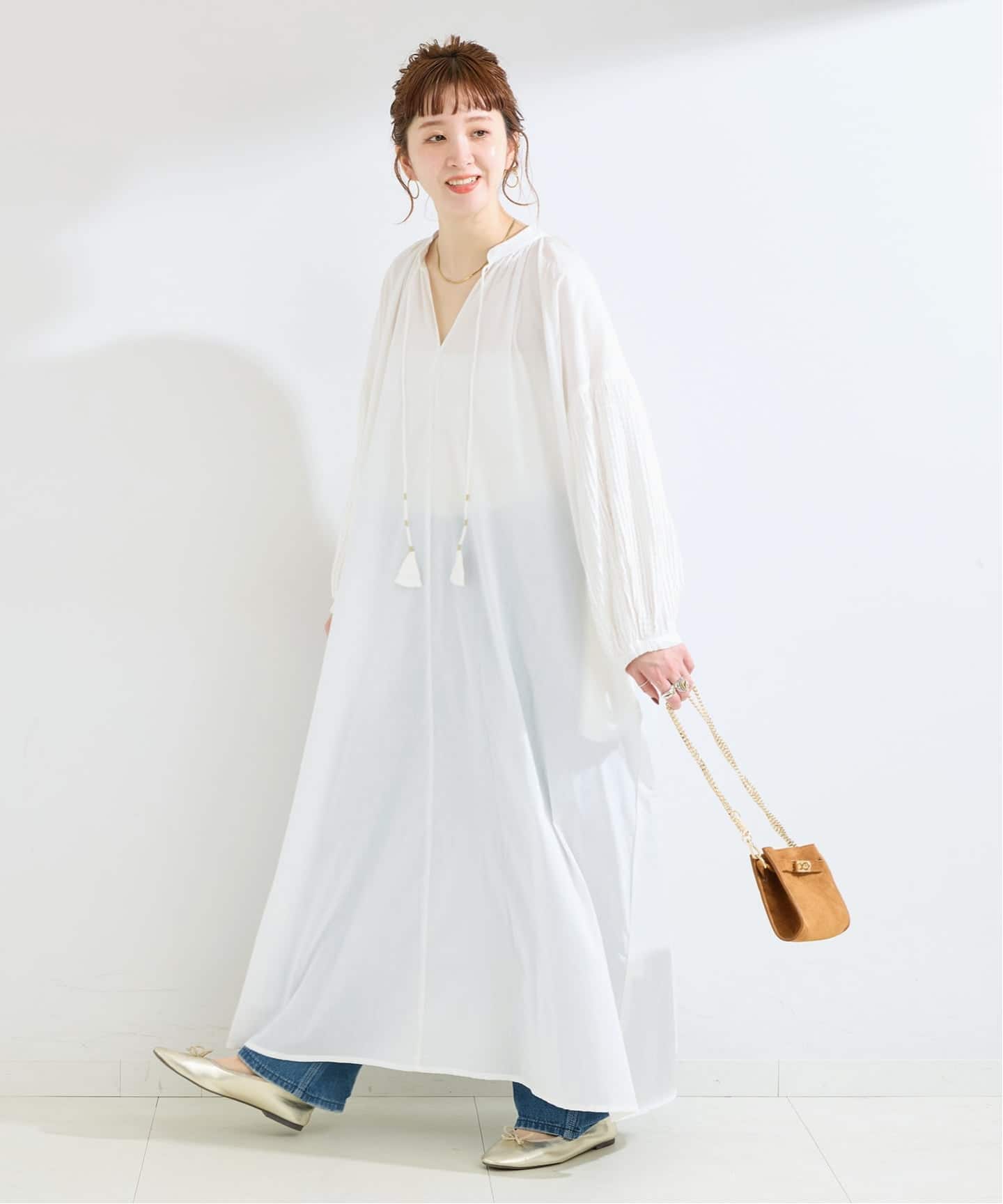 予約》手洗い可 / ピンタックスリーブワンピース（ワンピース）｜B.C