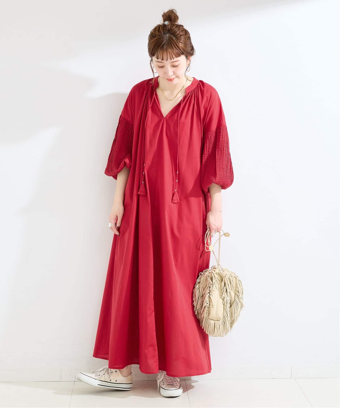 予約》手洗い可 / ピンタックスリーブワンピース（ワンピース）｜B.C