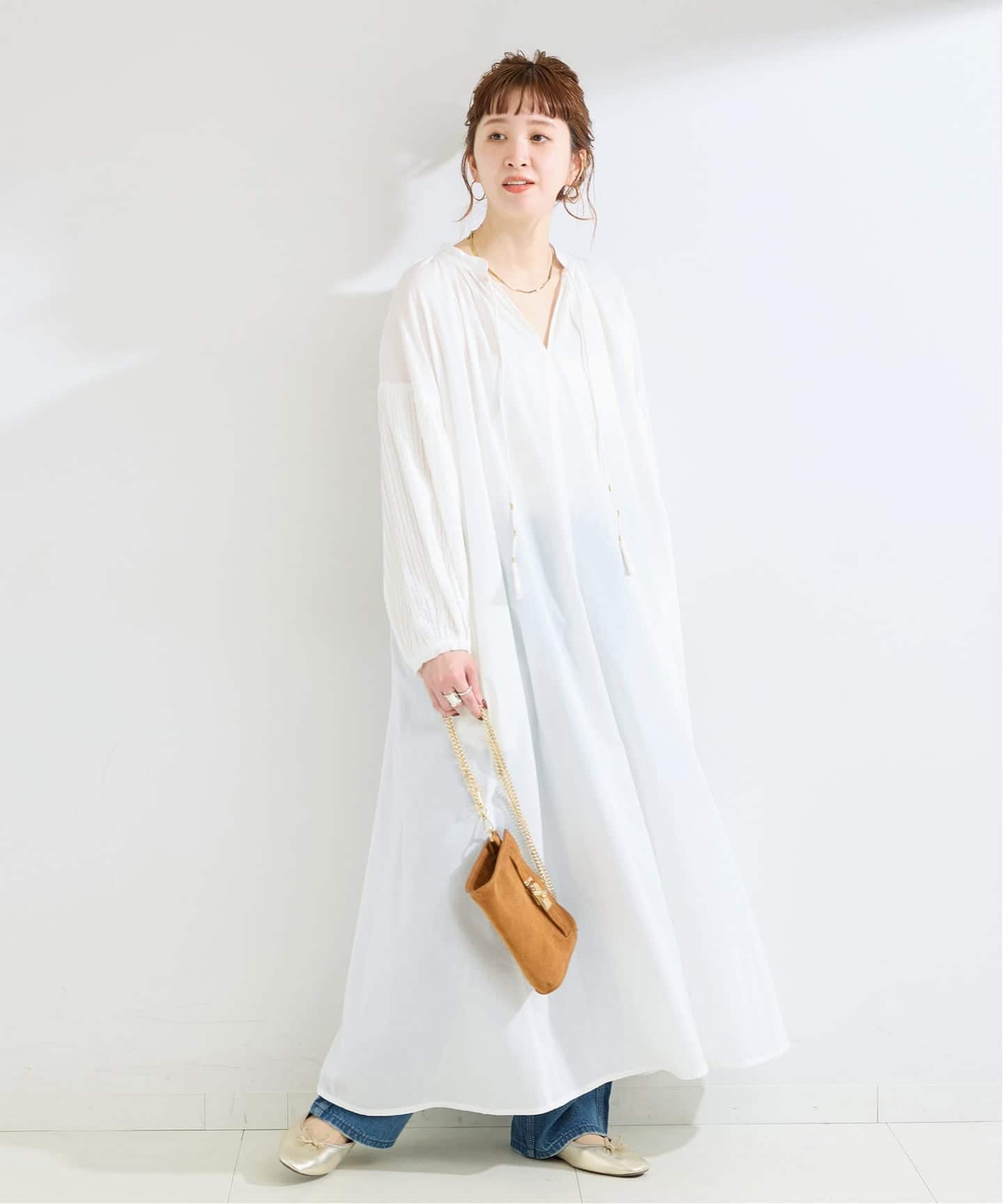 予約》手洗い可 / ピンタックスリーブワンピース（ワンピース）｜B.C