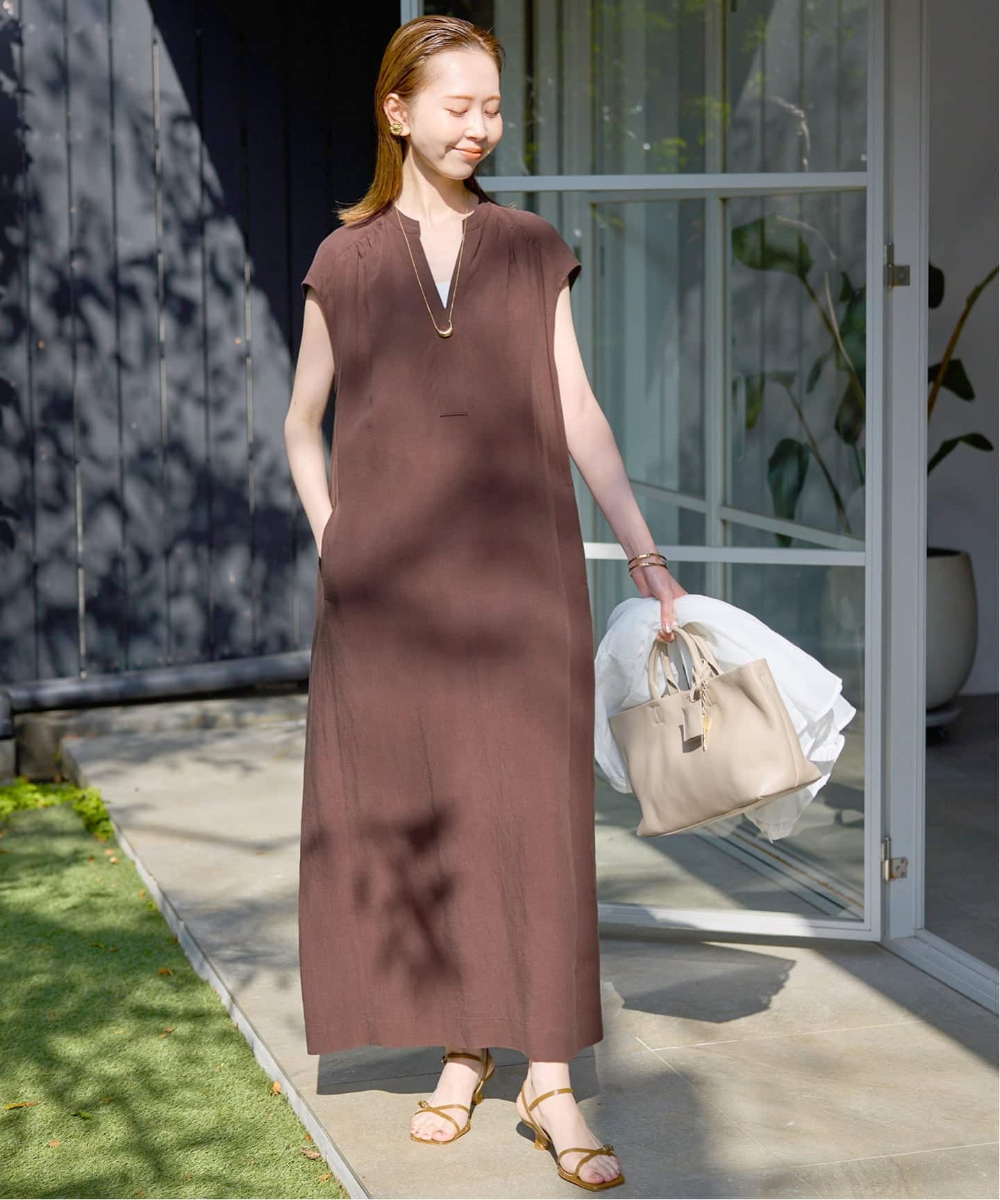 リネン混キーネックコクーンワンピース（ワンピース）｜SLOBE IENA