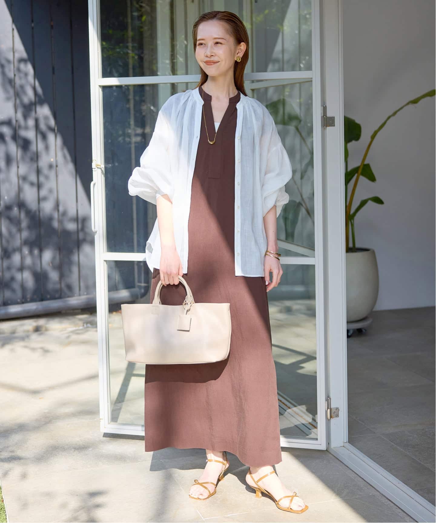 リネン混キーネックコクーンワンピース（ワンピース）｜SLOBE IENA