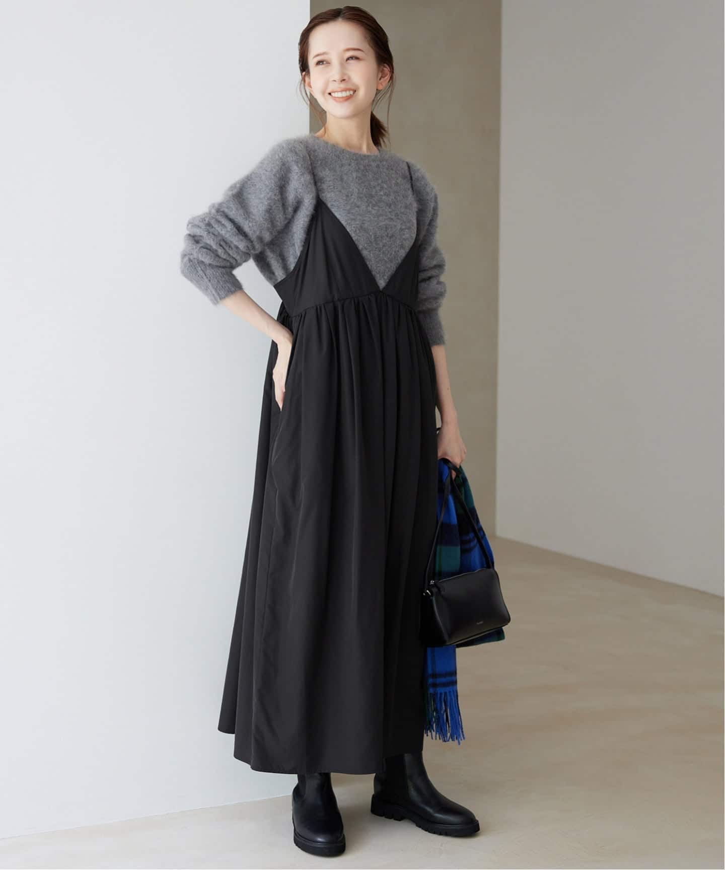 SLOBE IENA タフタギャザーキャミワンピース　38 SLOBE IENA｜《WEB限定/追加3予約》タフタギャザーキャミワンピース