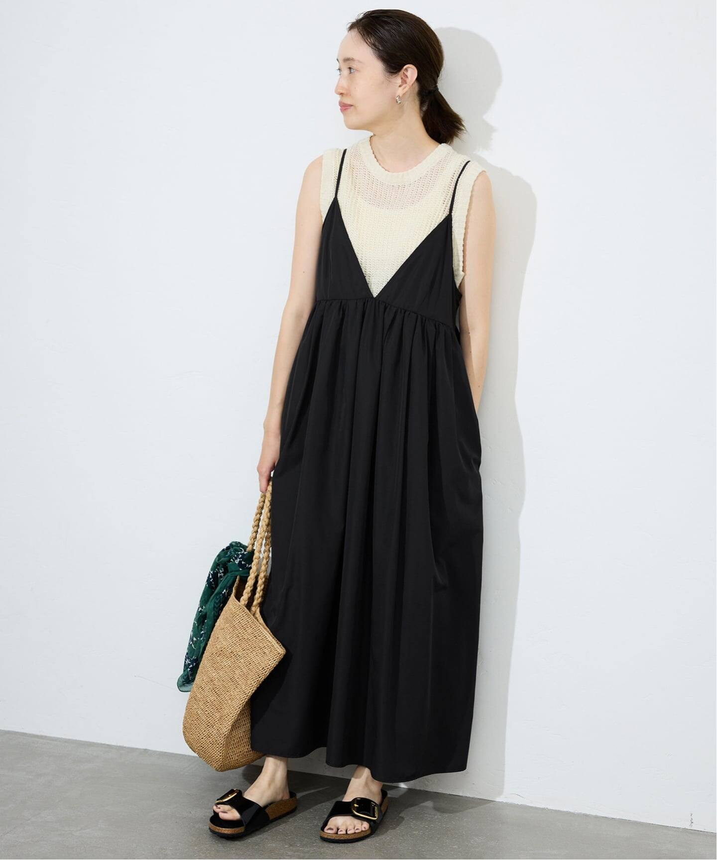 WEB限定/追加4》タフタギャザーキャミワンピース（ワンピース）｜SLOBE