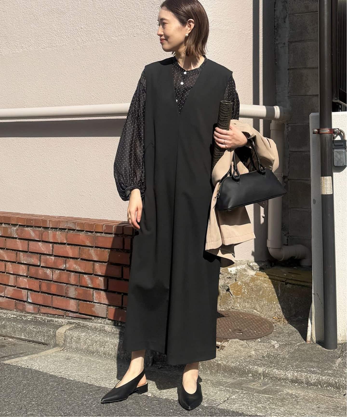 WEB限定/追加》TR Vネックジャンパースカート（ワンピース）｜SLOBE