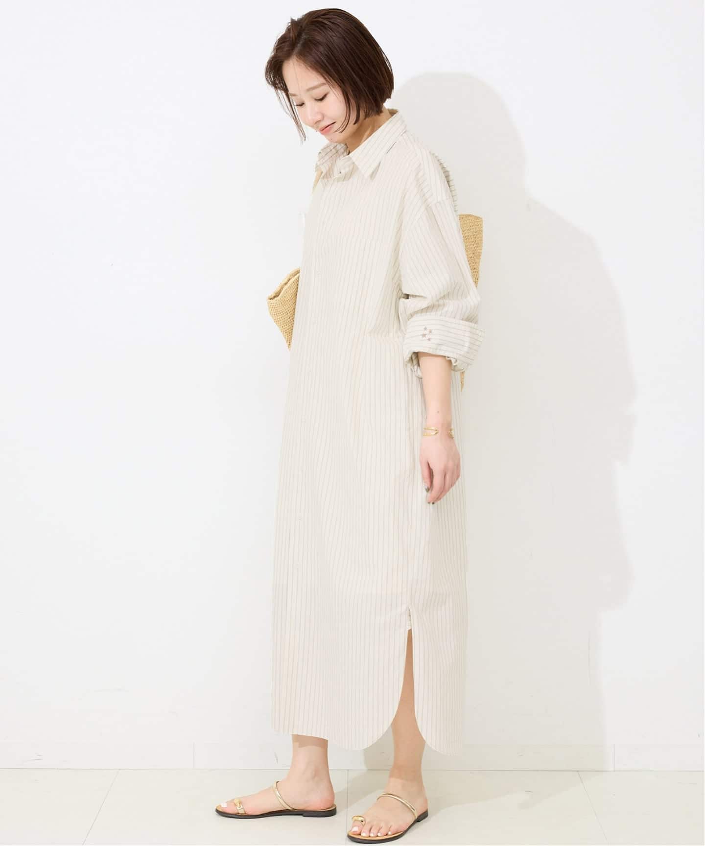 ファインブロードEXロングシャツワンピース（シャツワンピース
