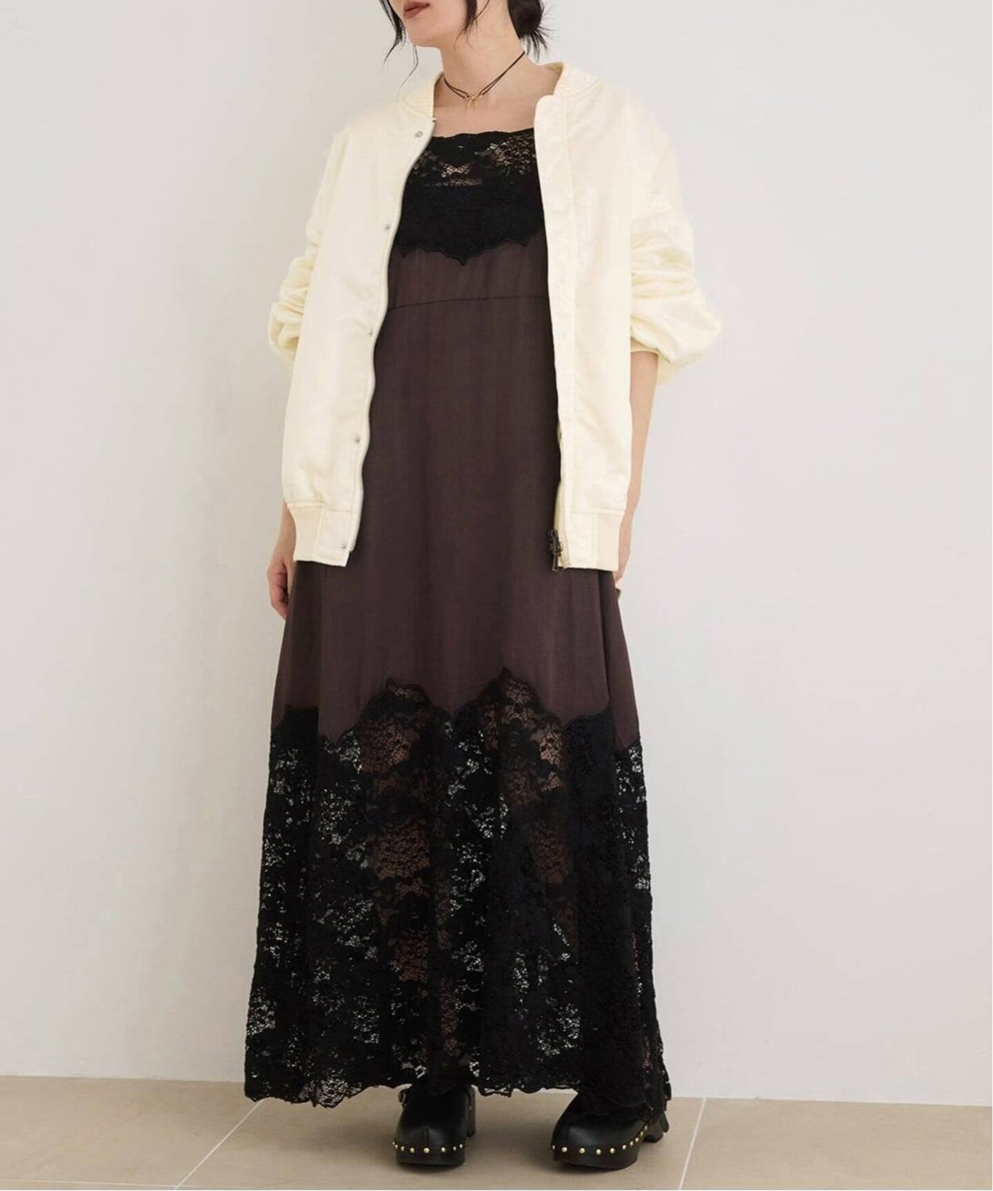 IENA LA BOUCLE R/Lサテンレースコンビキャミドレ（ワンピース）｜IENA