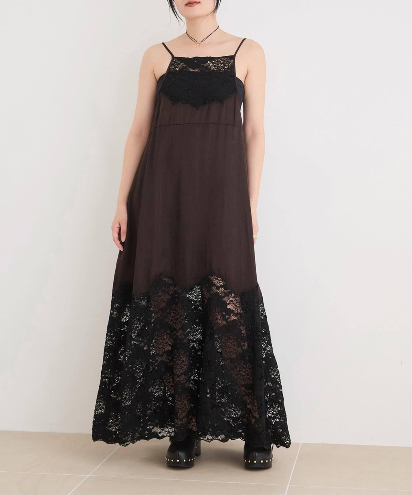 IENA LA BOUCLE R/Lサテンレースコンビキャミドレ（ワンピース）｜IENA 