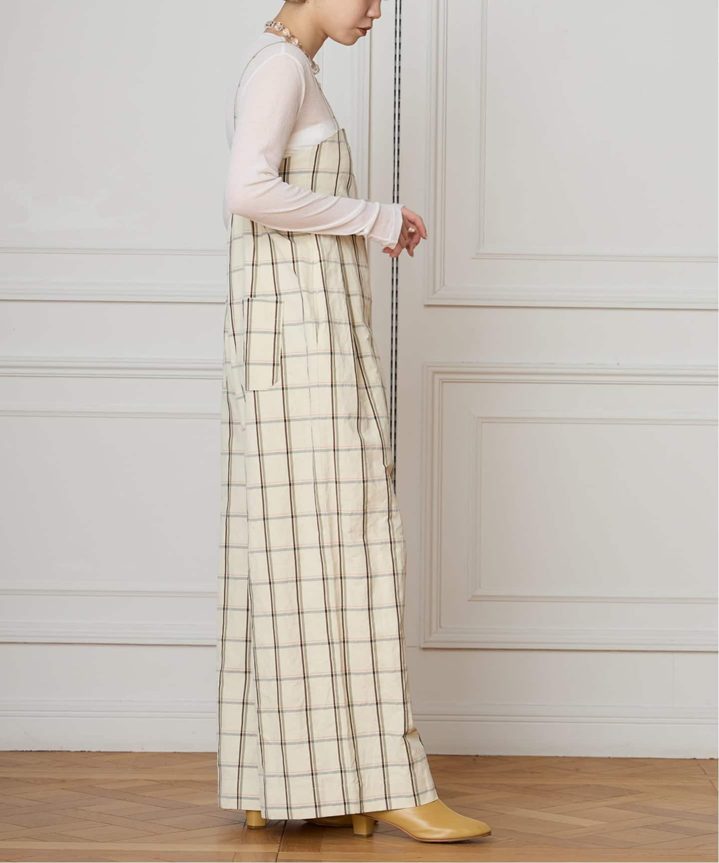24ss h.a.o ハオ オールインワン IENA 取扱 ガーゼ チェック 綿 IENA LA BOUCLE P/Lチェックベアオールインワン（サロペット