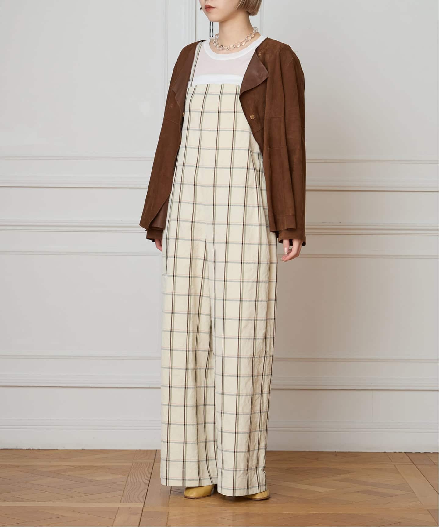24ss h.a.o ハオ オールインワン IENA 取扱 ガーゼ チェック 綿 IENA LA BOUCLE P/Lチェックベアオールインワン（サロペット