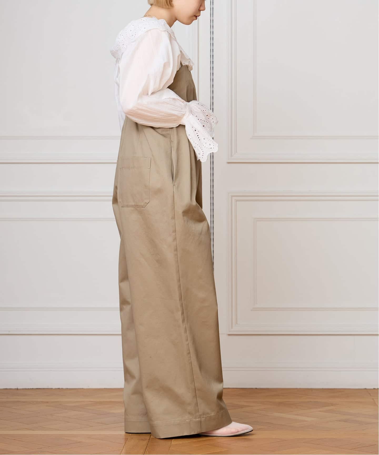IENA LA BOUCLE コットンギャバジンベアオールインワン（サロペット
