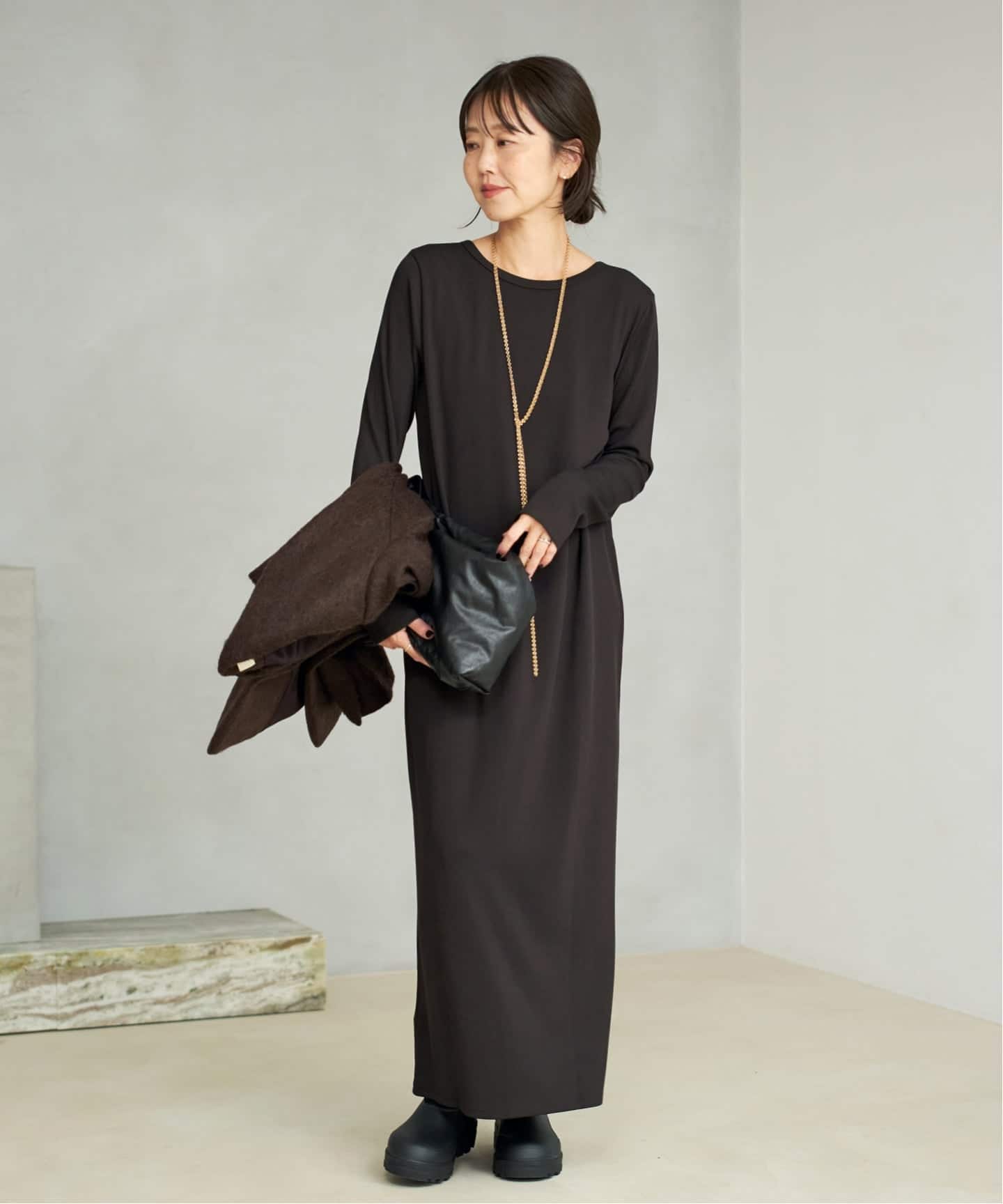 Plag Rib ロングスリーブ ワンピース ブラウン 38 追加予約》Rib ロングスリーブ ワンピース 3（ワンピース）｜Plage